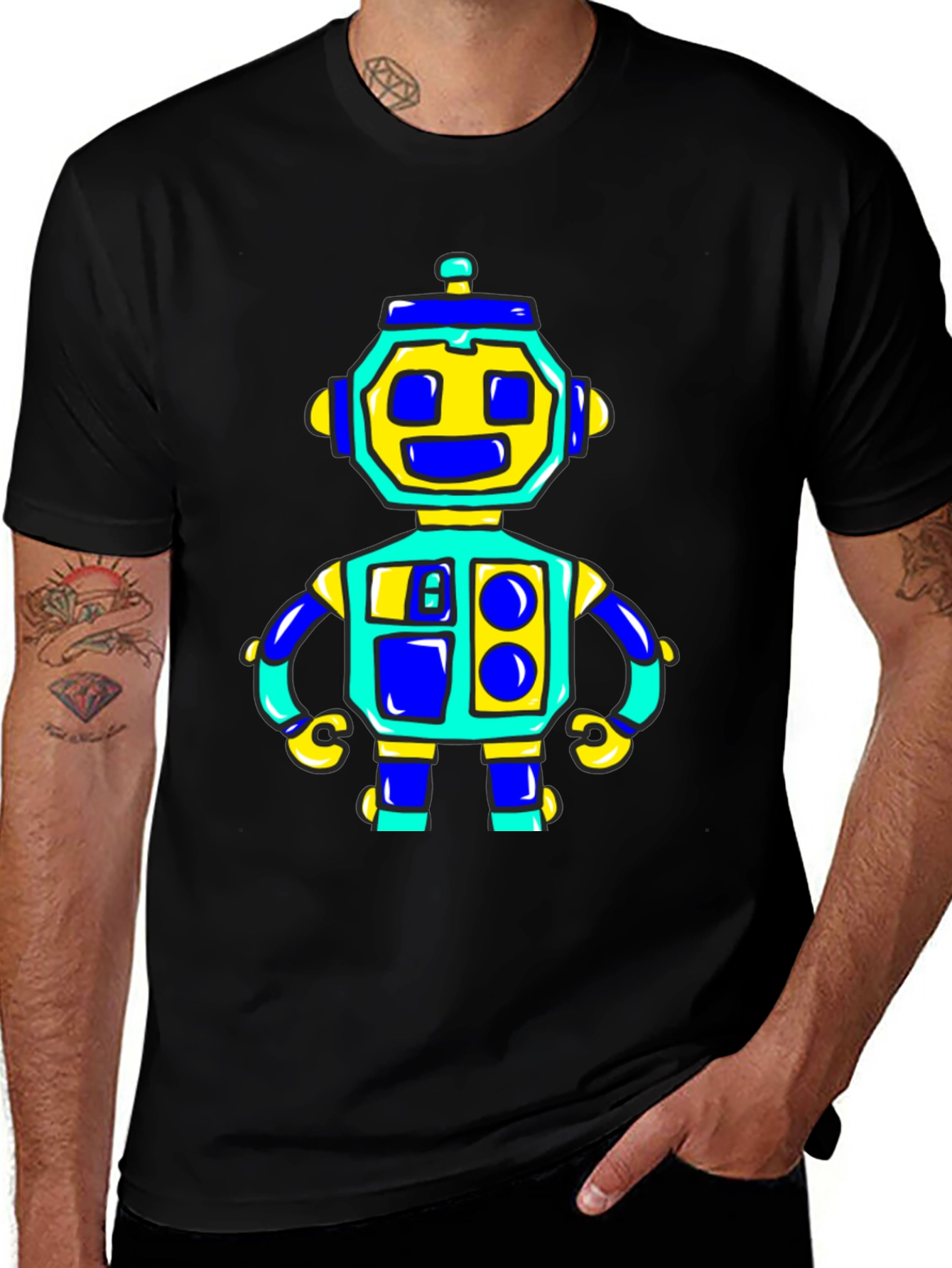 Variant 9 of Funky Robot Graphic Tee - Black Cotton Comfort