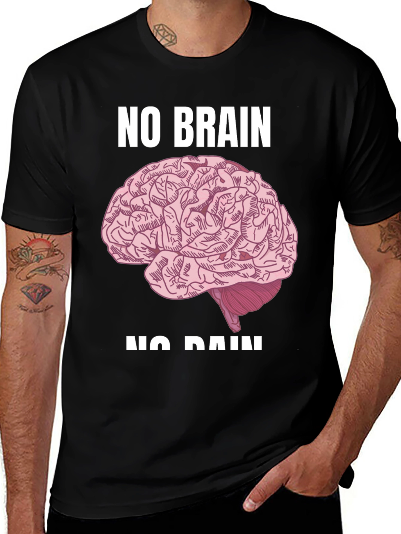 Variant 17 of No Brain No Pain Graphic Tee - Bold Statement T-Shirt