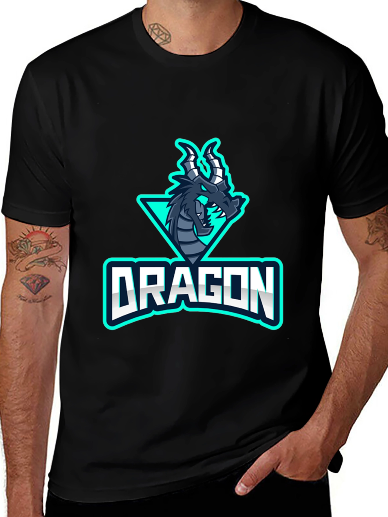 Variant 4 of Dragon Graphic T-Shirt - Black, Men's Crew Neck Tee