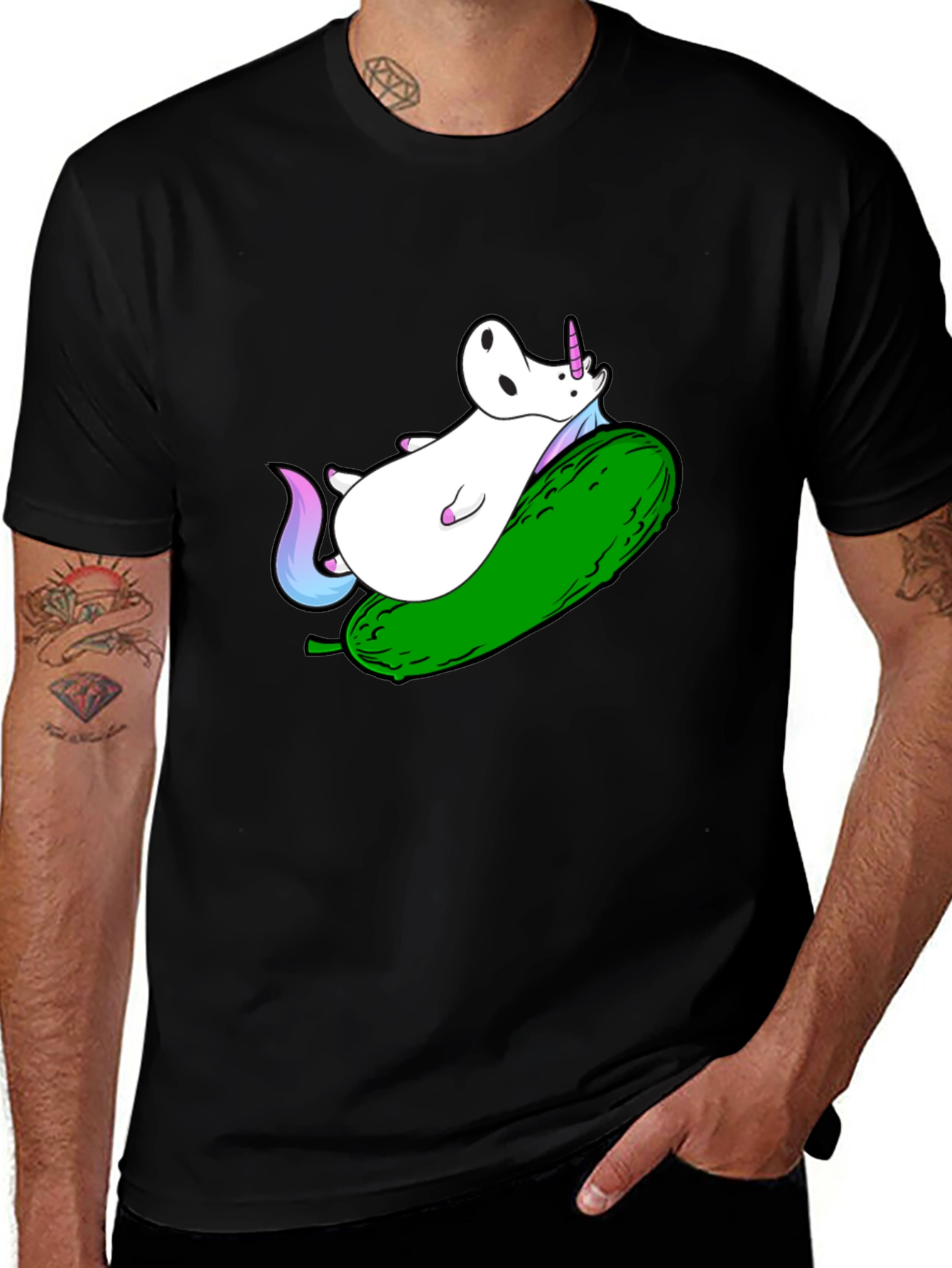 Variant 8 of Unicorn on Pickle Funny Graphic Tee