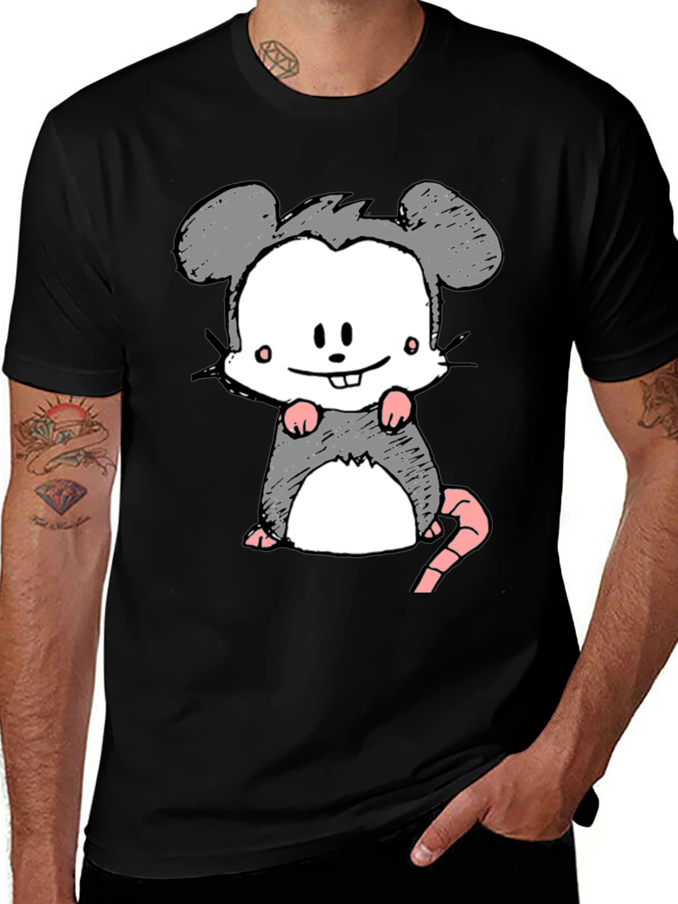 Variant 7 of Cartoon Mouse Graphic Print Black T-Shirt