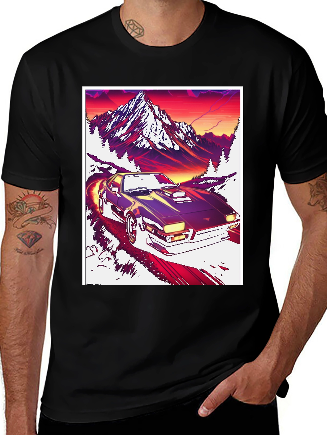 Variant 4 of Retro Car Mountain Sunset T-Shirt