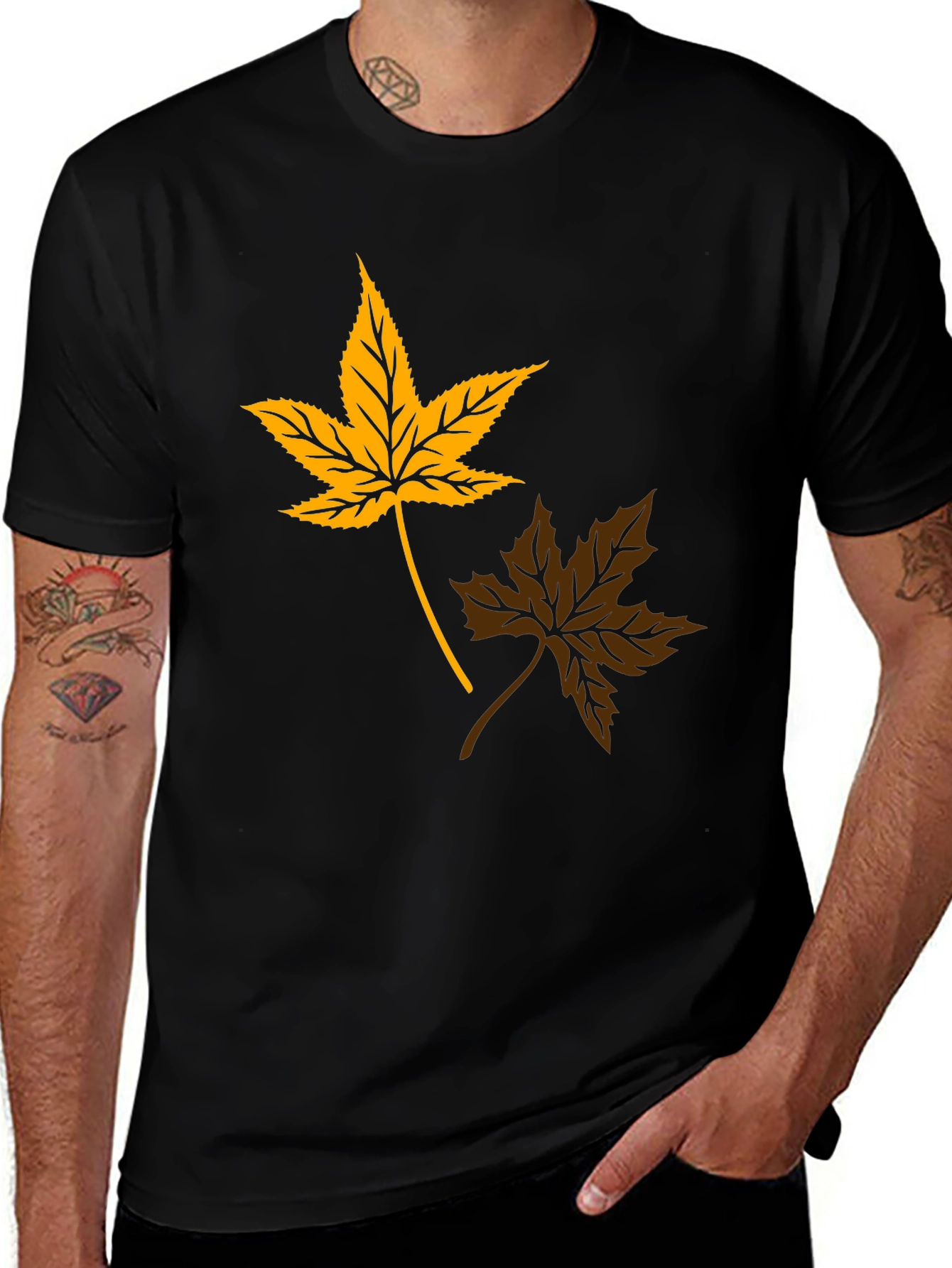 Variant 4 of Autumn Leaf Graphic Tee - Stylish Black T-Shirt