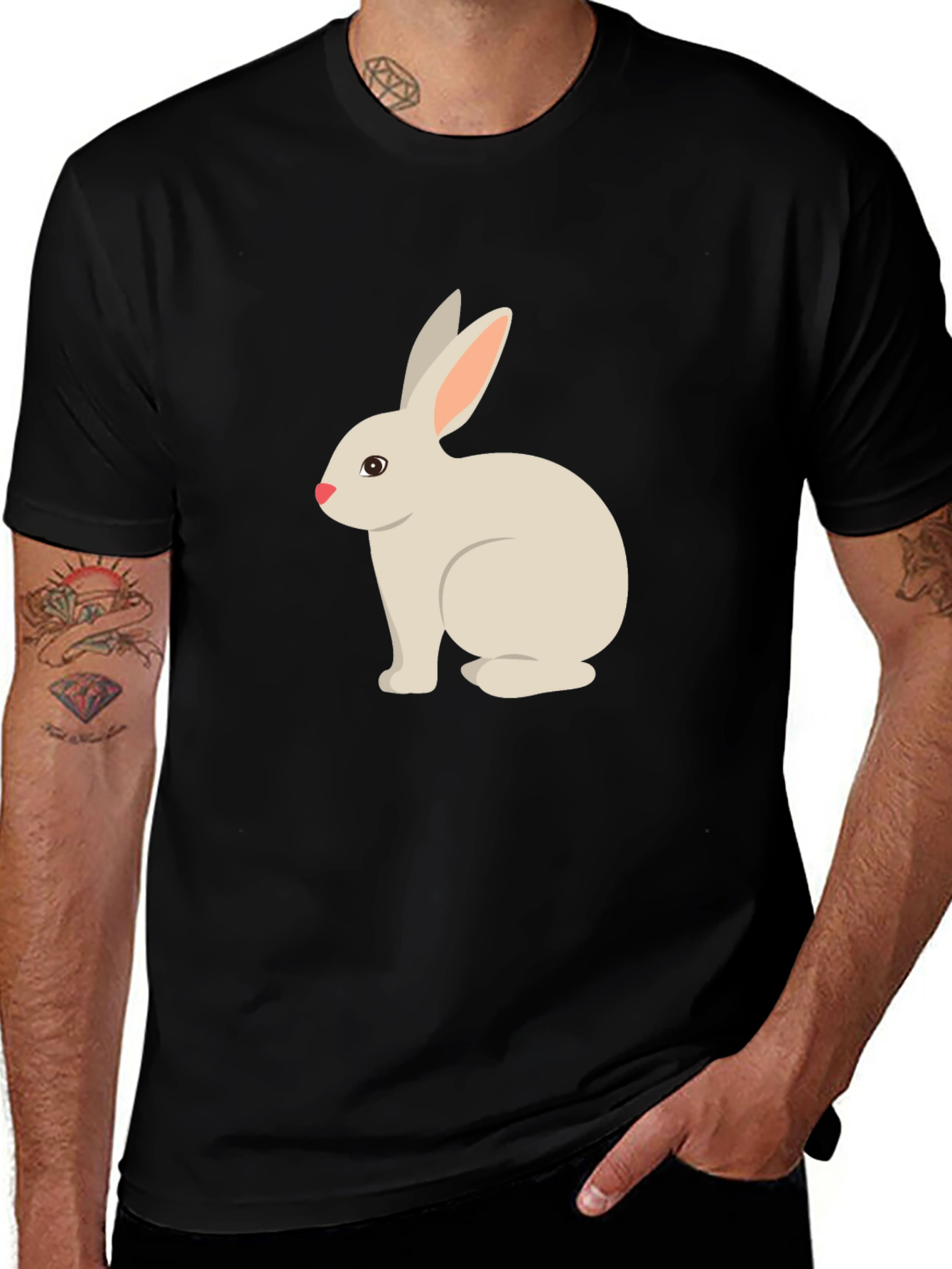 Variant 10 of Cute Bunny Graphic Tee - Black T-Shirt