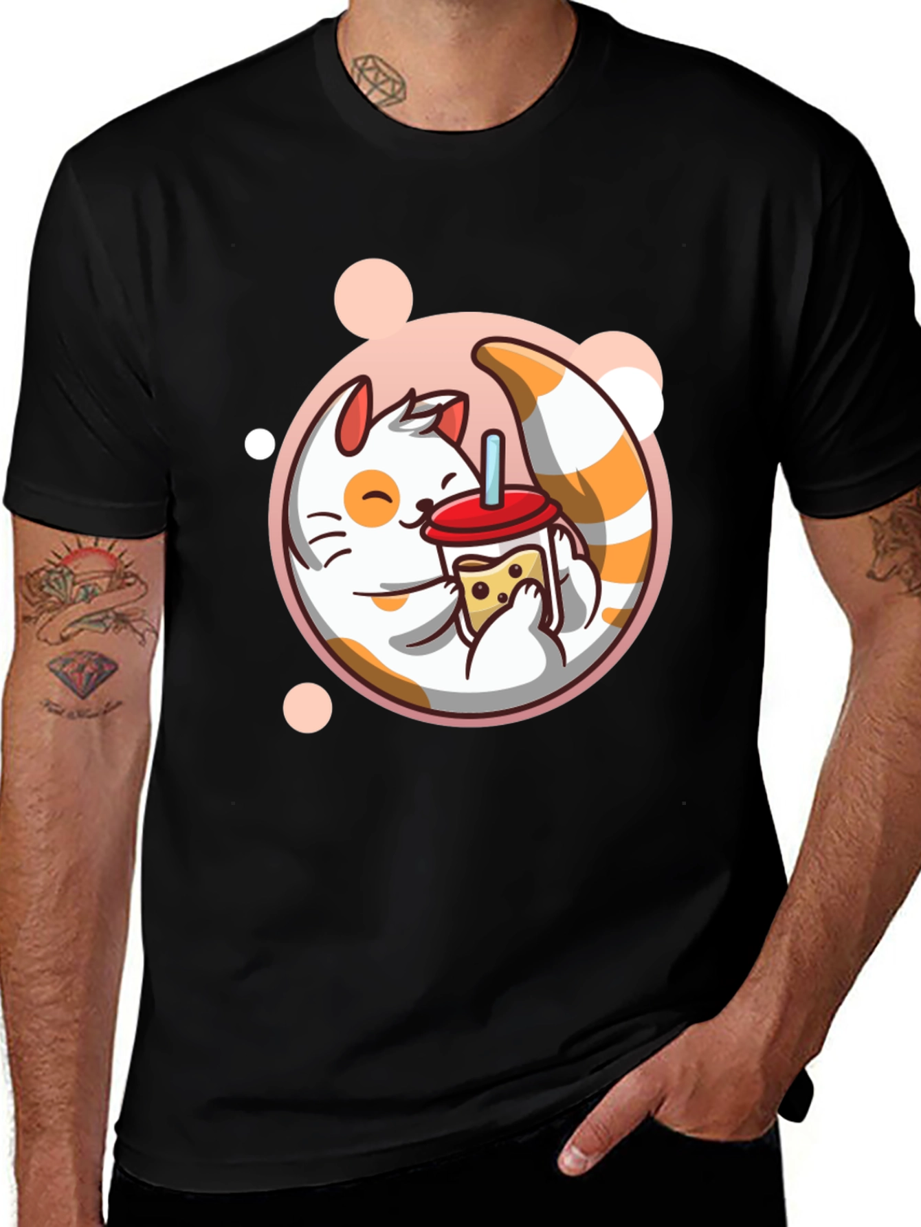 Variant 3 of Cute Cat Boba Tea Graphic Tee - Black