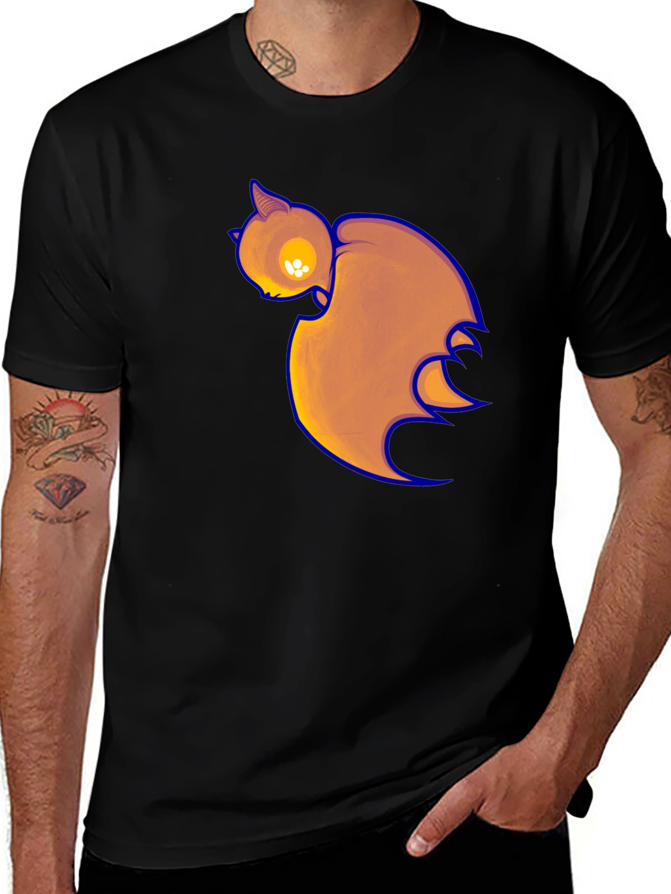 Variant 14 of Black T-Shirt with Cartoon Bat Print