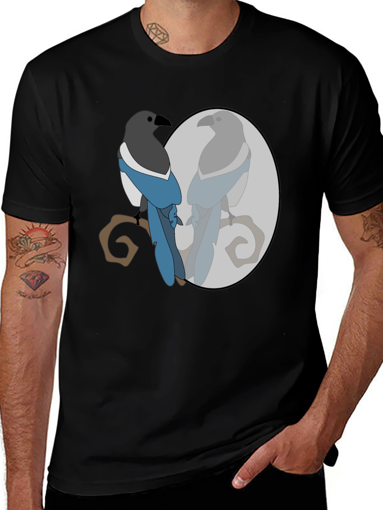 Variant 26 of Magpie Graphic Print Tee - Bird Lover's Black T-Shirt