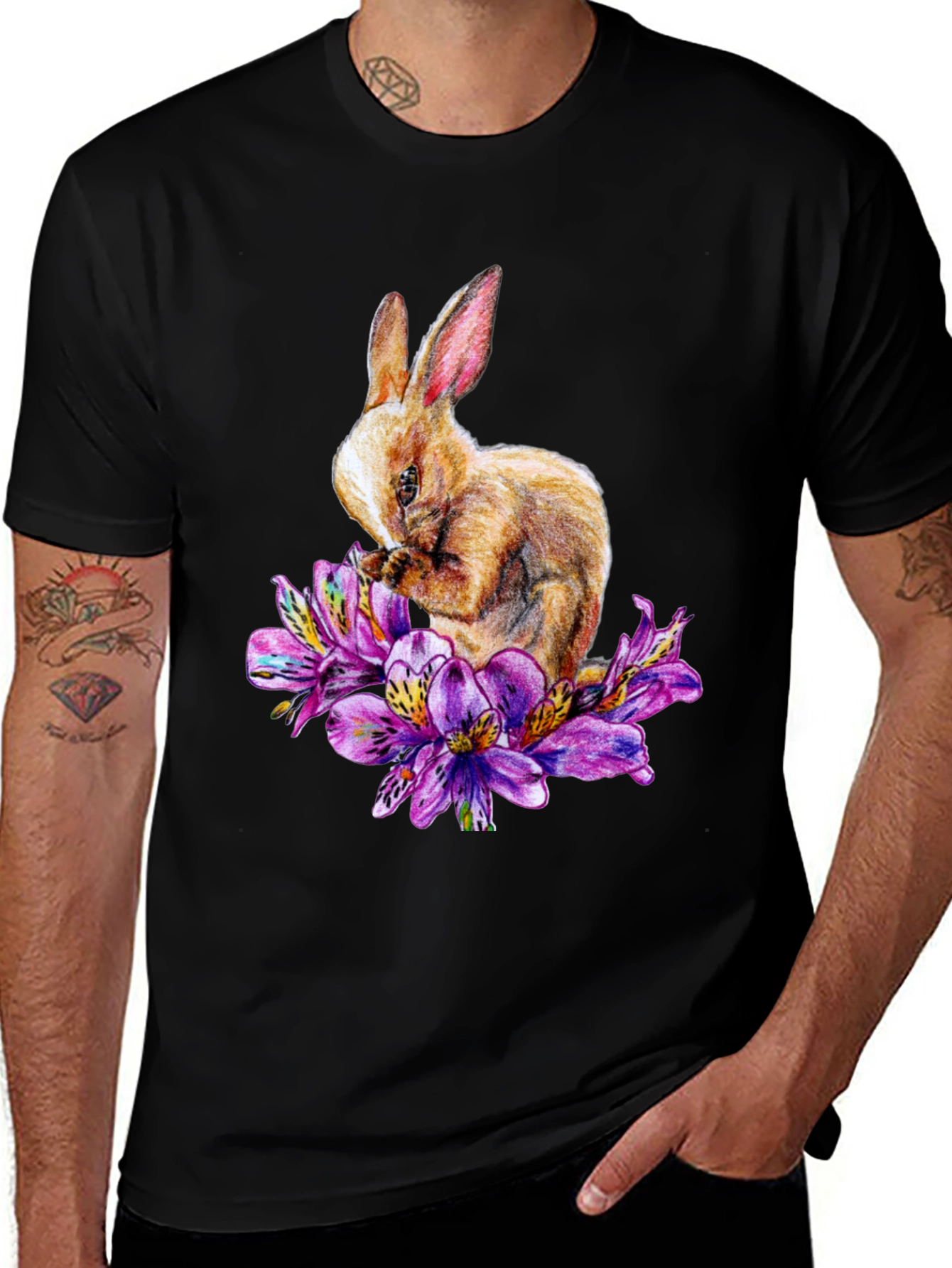 Variant 14 of Rabbit and Floral T-Shirt - Unique Graphic Tee