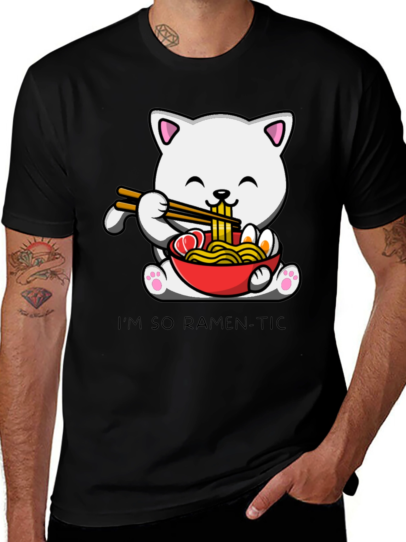 Variant 25 of Ramen Cat T-Shirt - "I'm So Ramen-Tic" Graphic Tee