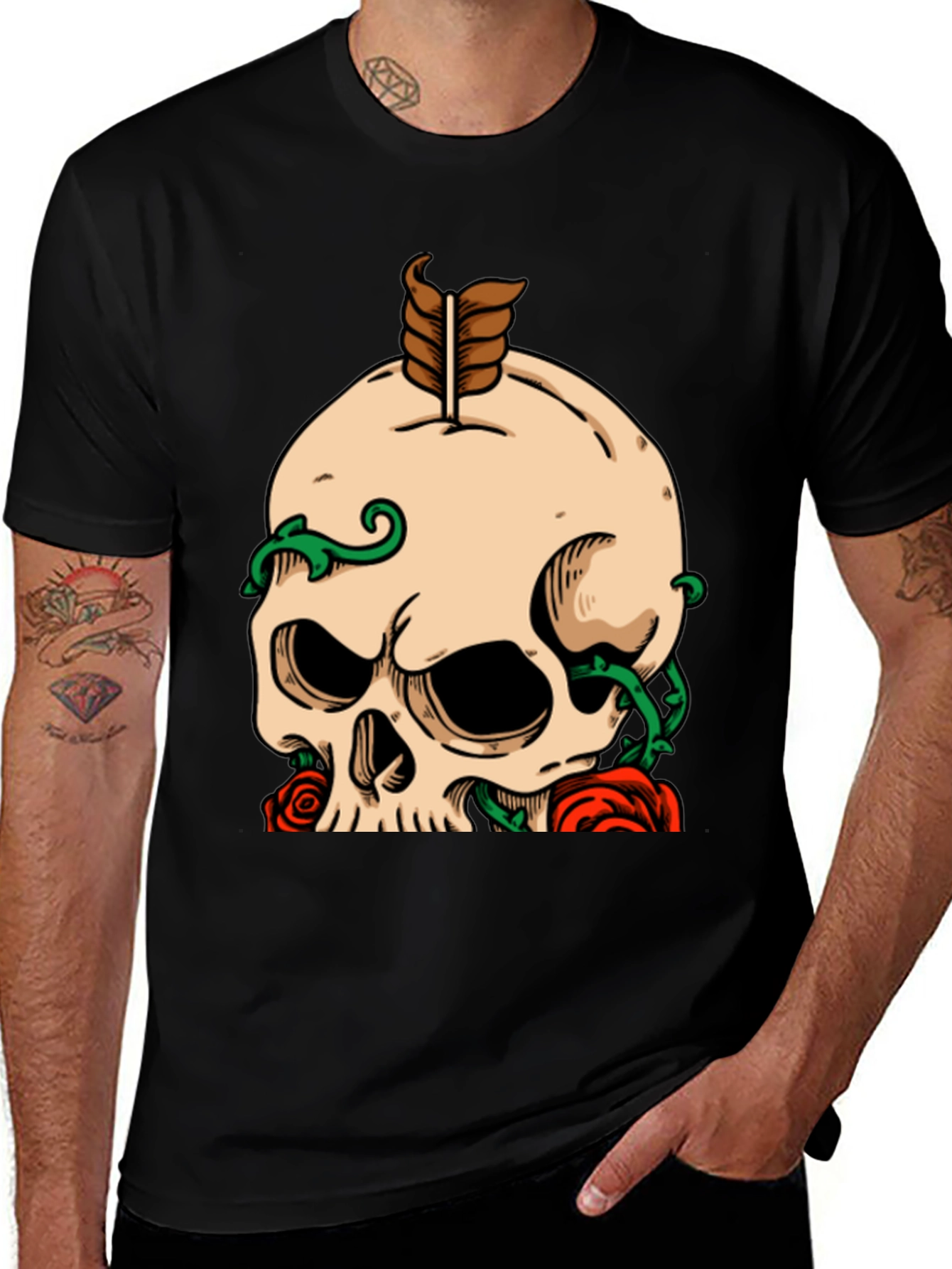 Variant 25 of Skull & Roses Graphic Tee - Edgy Style