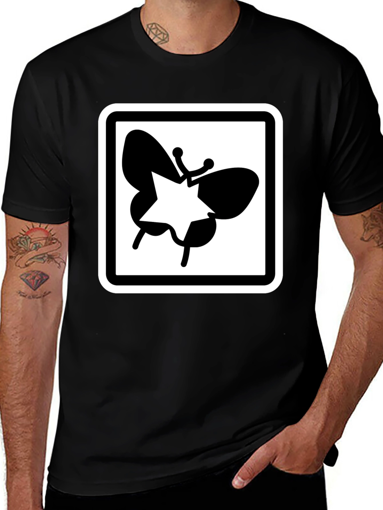 Variant 9 of Butterfly Star Graphic Tee - Black Cotton Casual Shirt