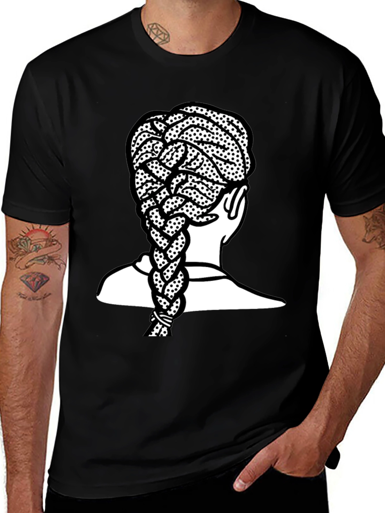 Variant 20 of Braided Hair Graphic Tee - Stylish Black T-Shirt