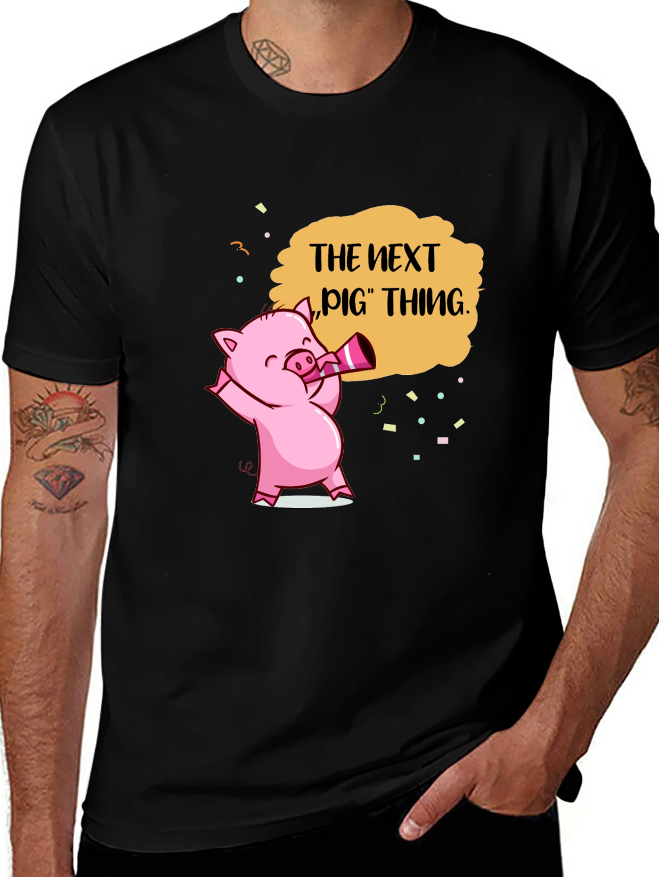 Variant 17 of Next Pig Thing Graphic Tee - Black Cotton T-Shirt