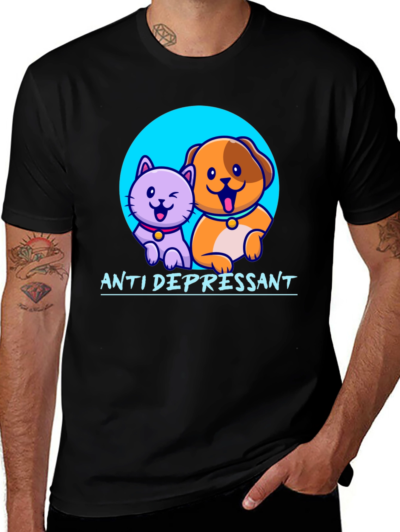 Variant 28 of Anti Depressant Cat and Dog Graphic T-Shirt