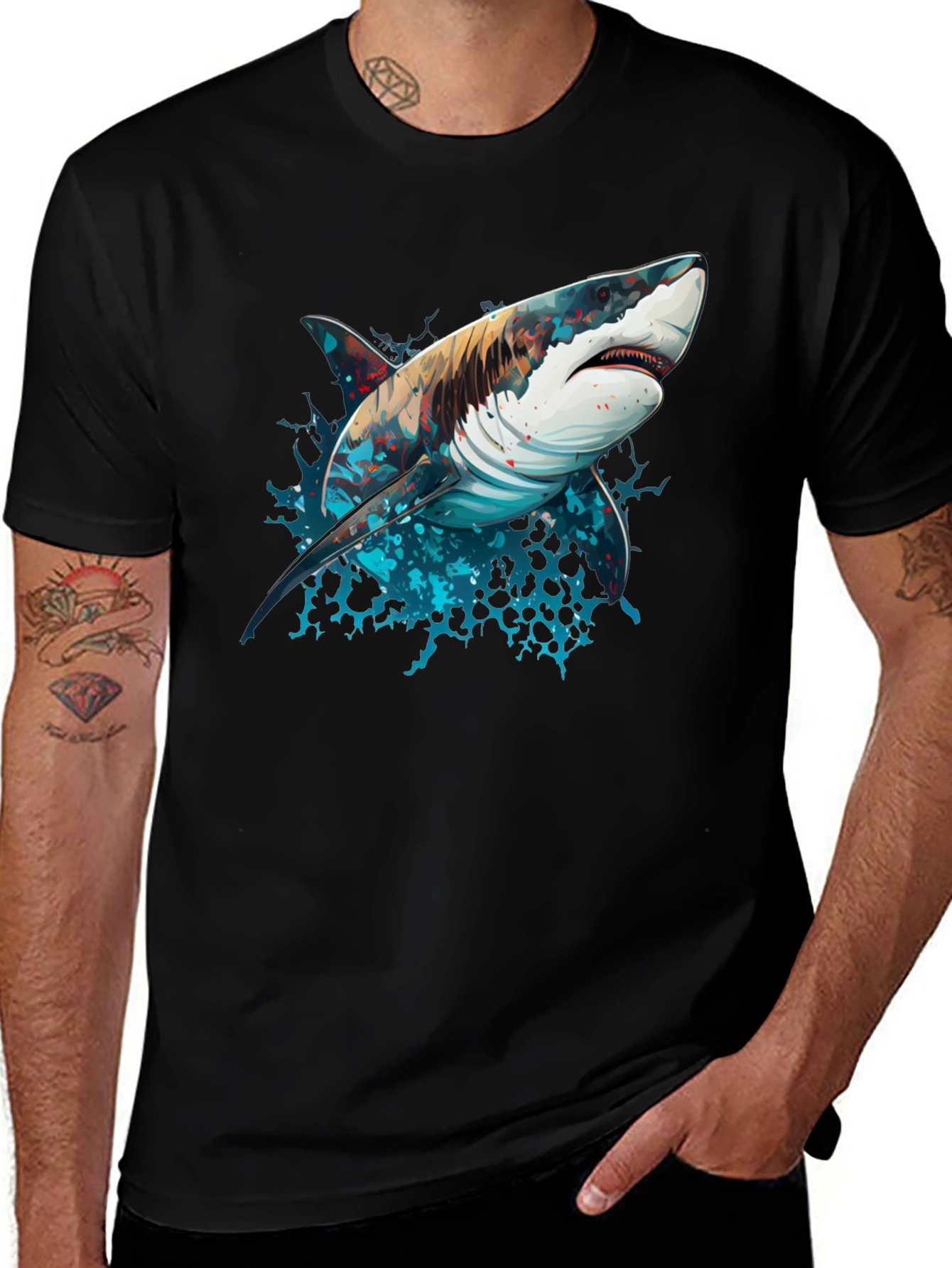 Variant 16 of Shark Graphic Tee - Black Cotton Blend