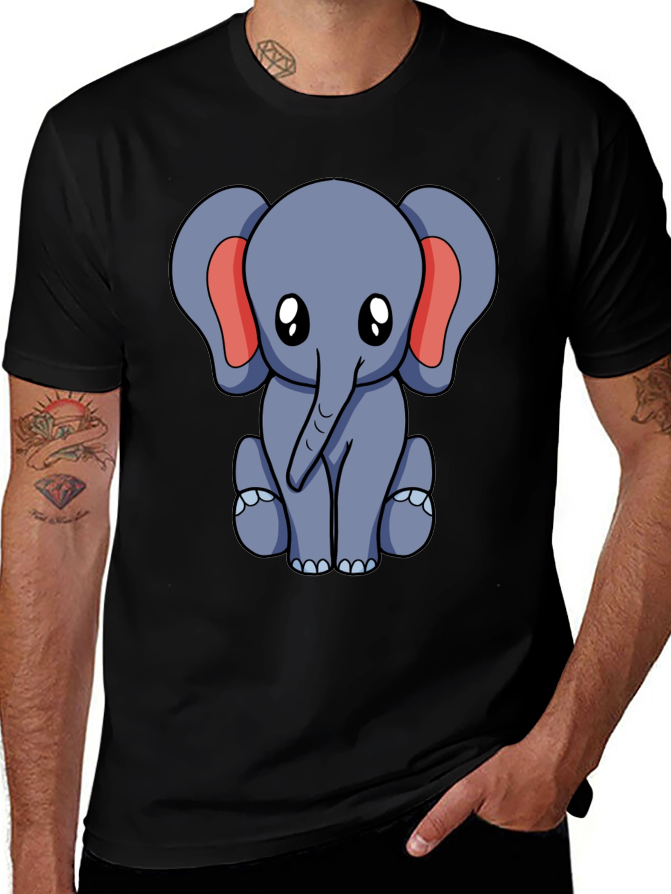 Variant 22 of Cute Elephant Graphic Tee - Black Cotton Blend