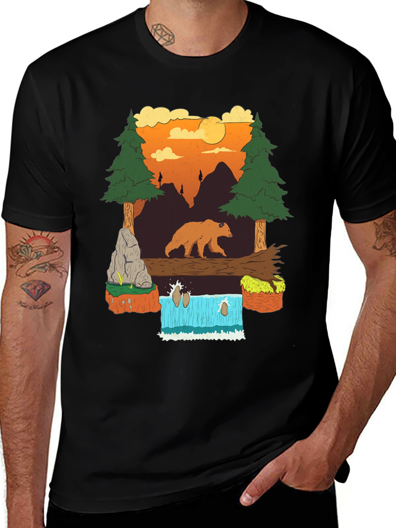 Variant 9 of Bear and Waterfall Graphic Tee