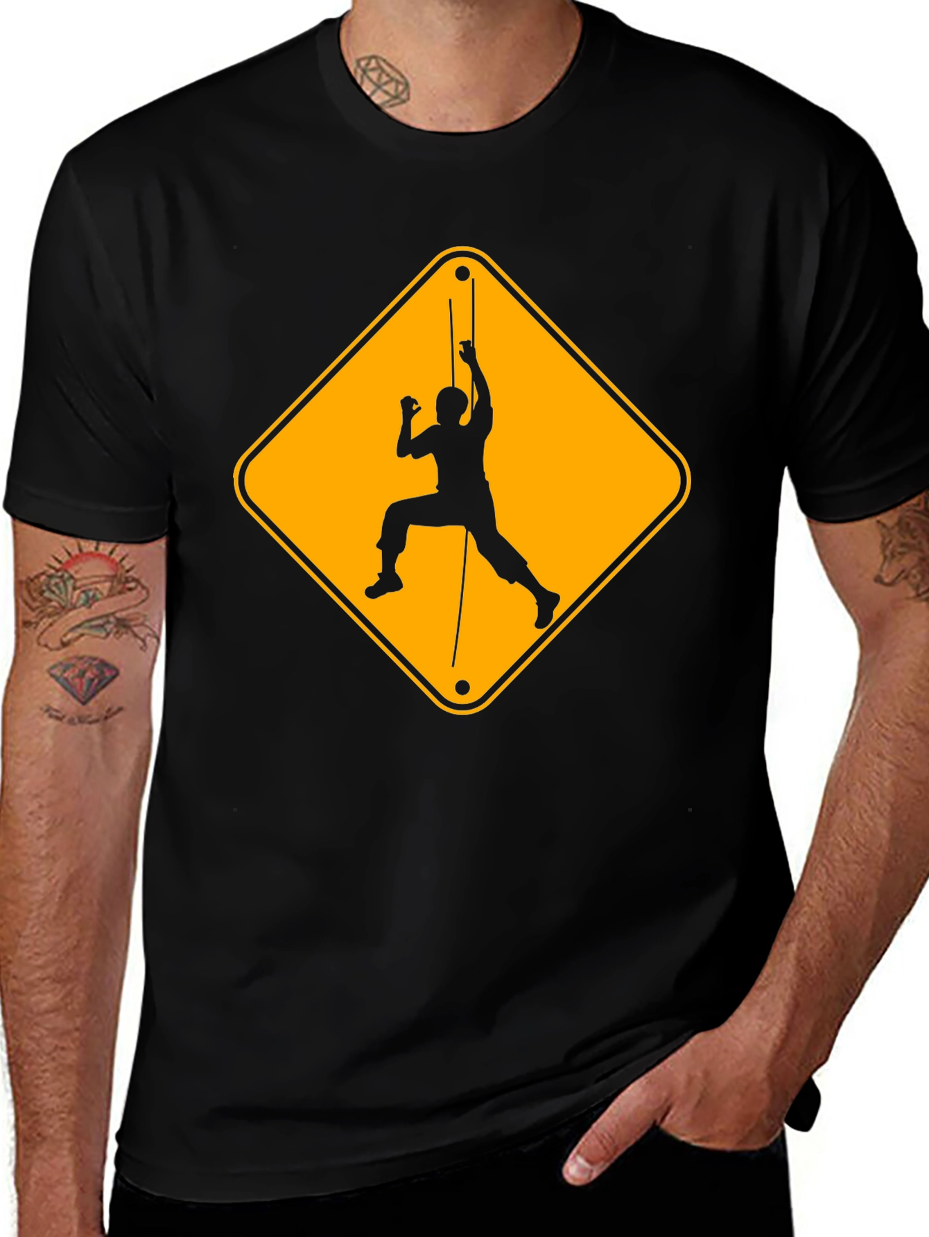 Variant 23 of Climbing Hazard Black T-Shirt - Unique Climber's Tee