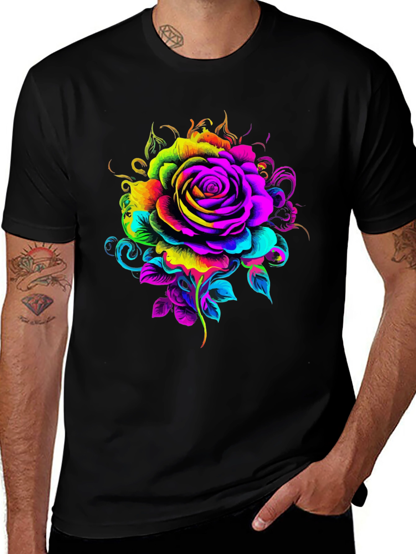 Variant 19 of Vibrant Rose Graphic T-Shirt - Black