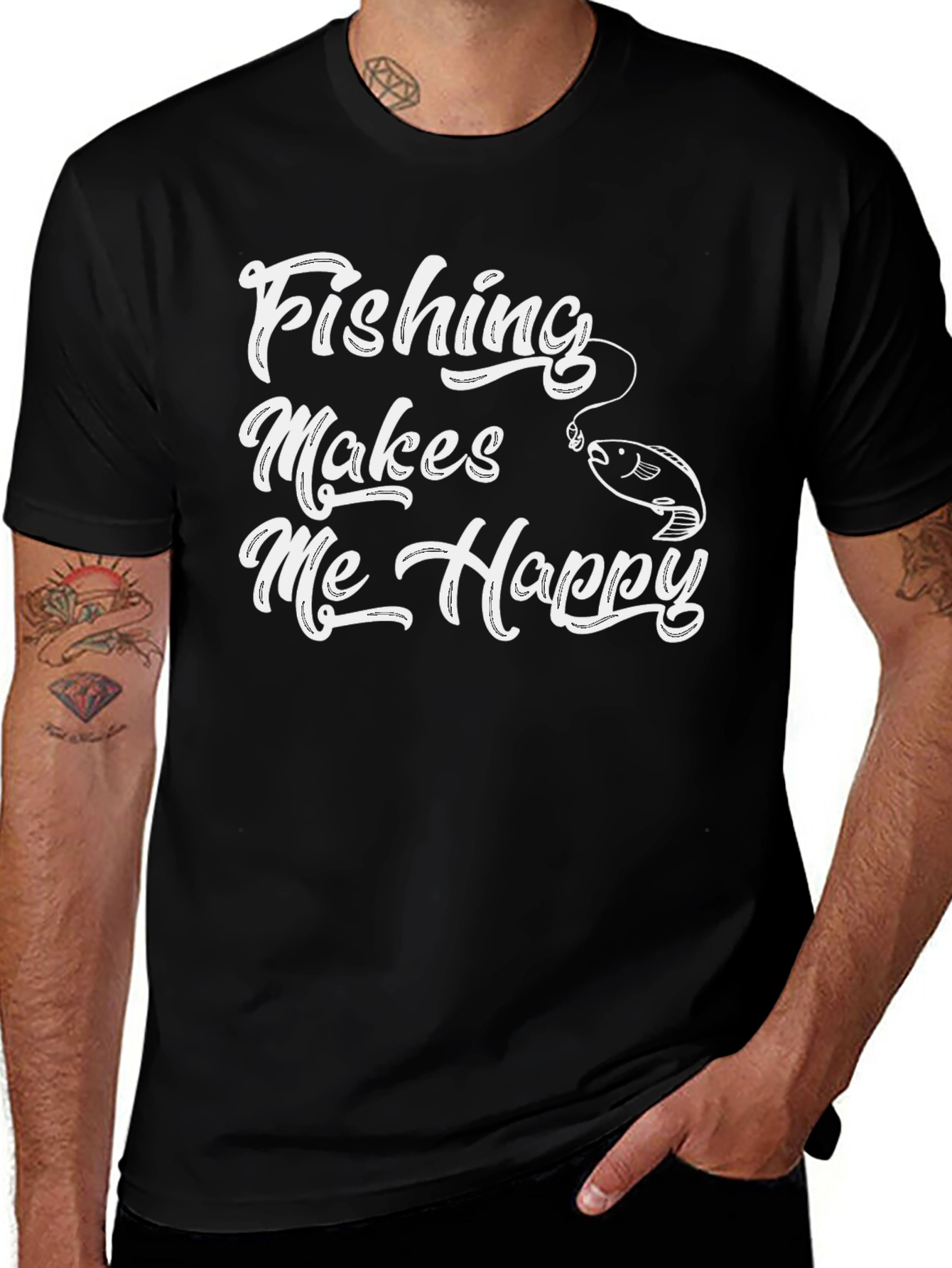 Variant 25 of Fishing Makes Me Happy Black T-Shirt