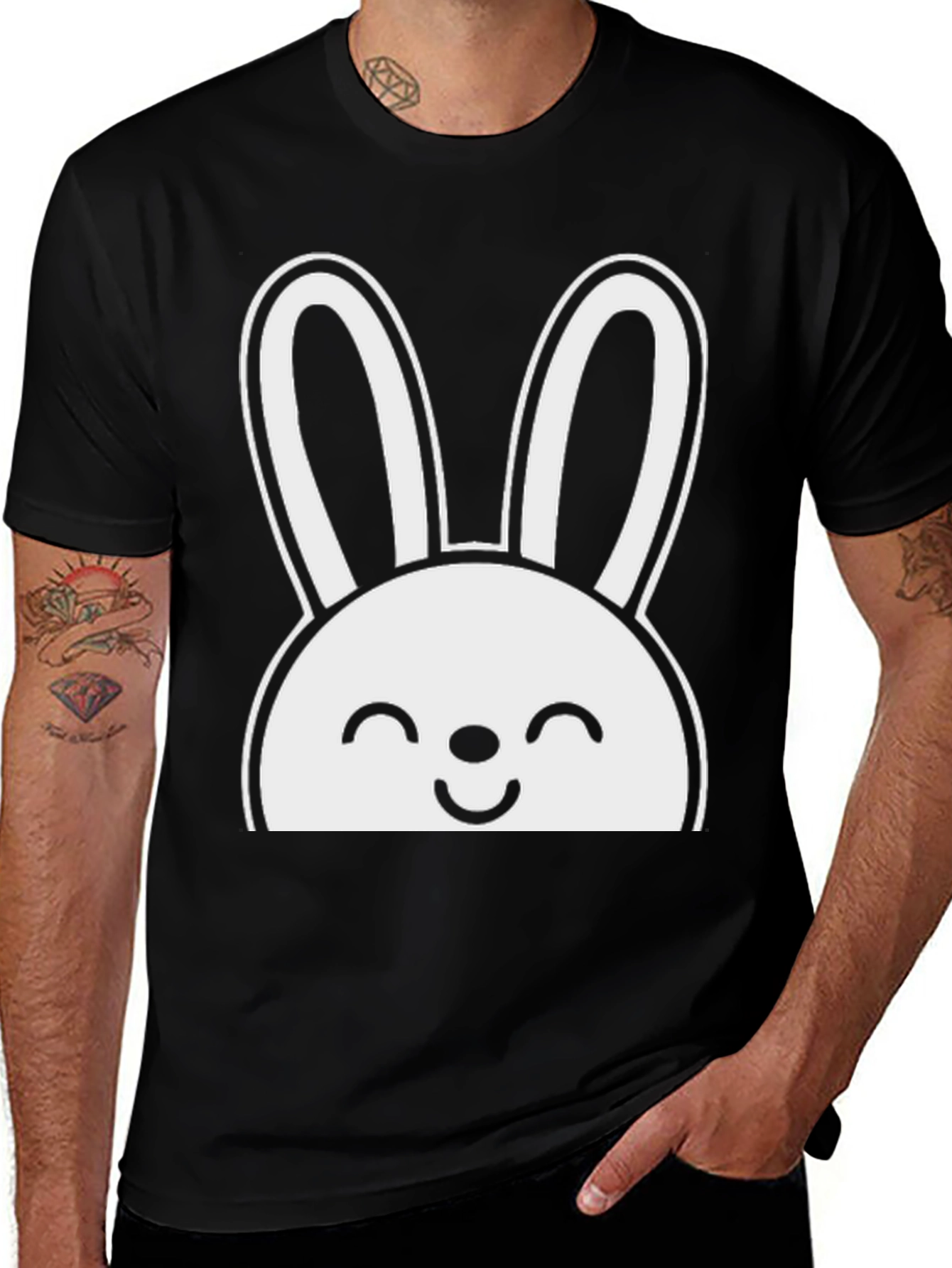 Variant 7 of Cute Bunny Graphic Tee - Black Cotton Blend
