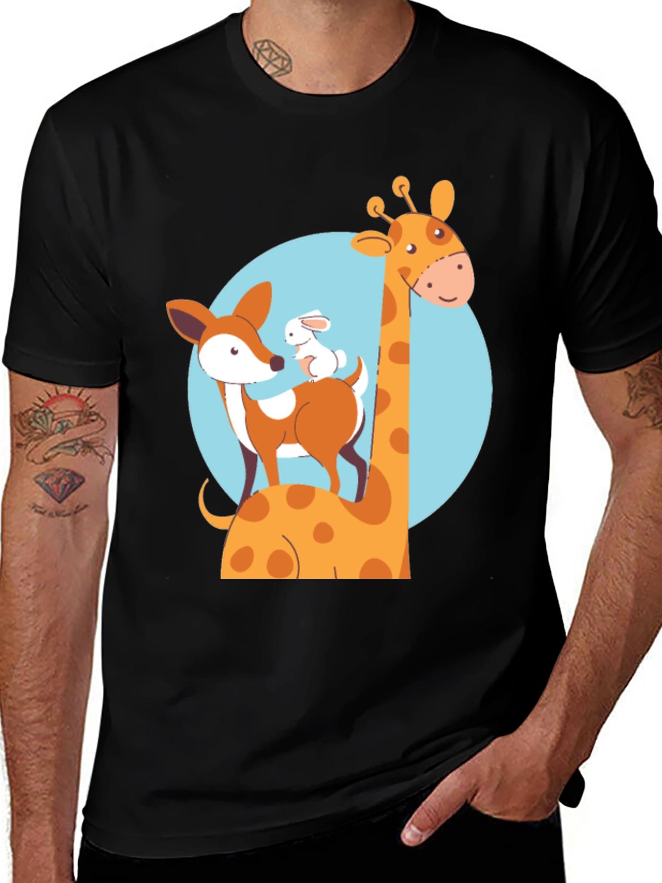 Variant 18 of Whimsical Animal Friends Black Graphic Tee