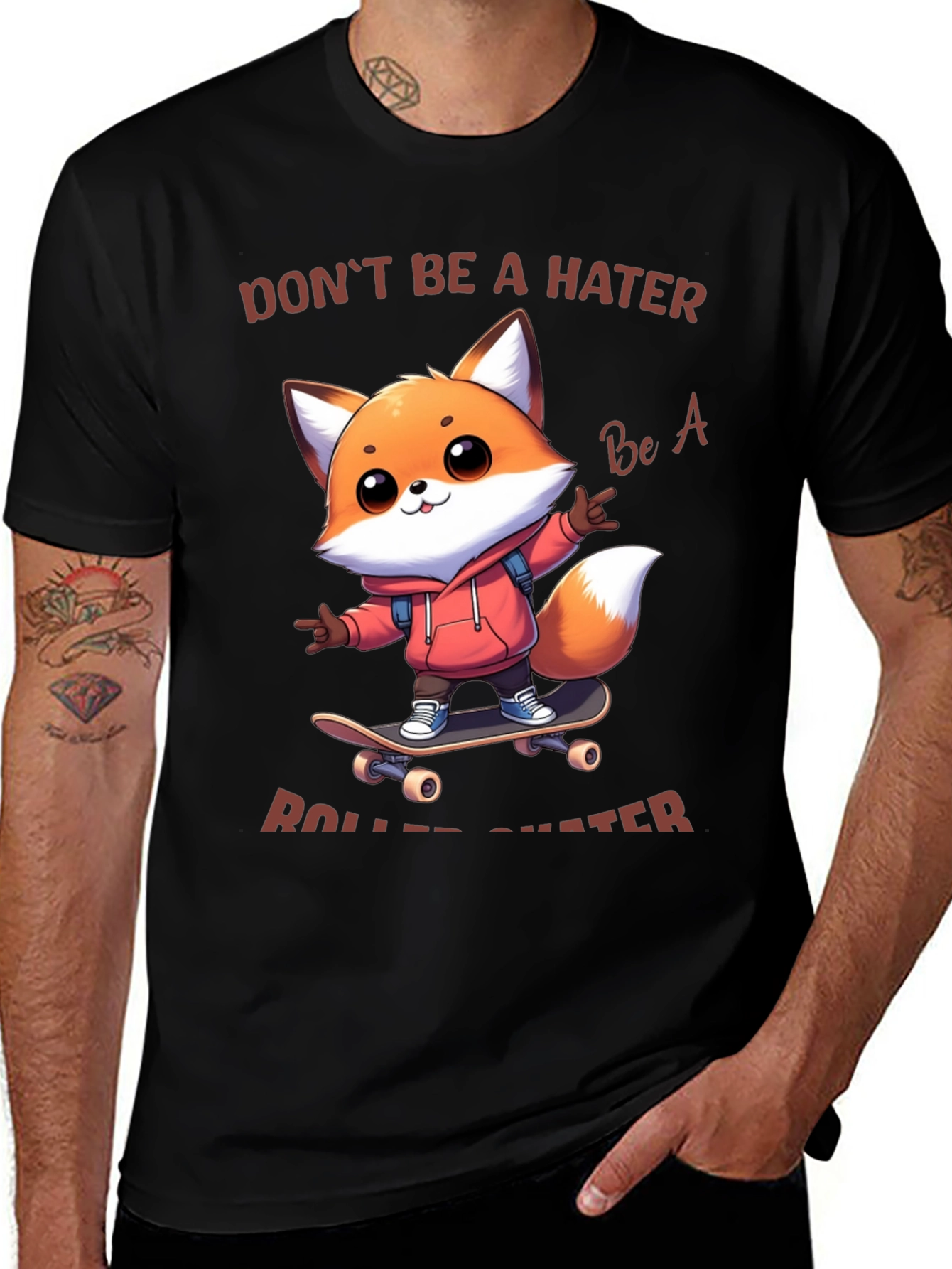 Variant 2 of Cute Fox Skateboarder Graphic Tee - Don't Be A Hater!