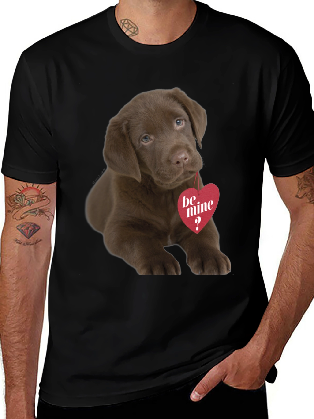 Variant 2 of Puppy Love T-Shirt - Chocolate Lab 'Be Mine?' Design