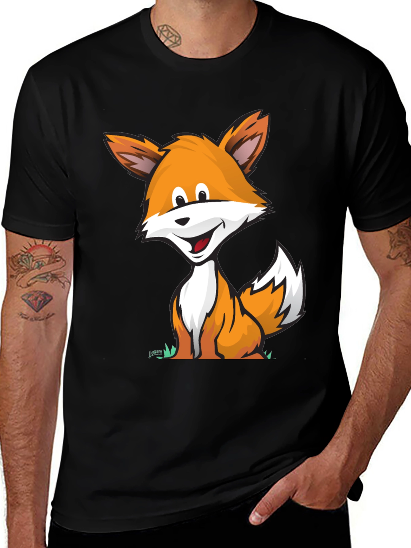 Variant 10 of Cartoon Fox Graphic Tee -  Comfortable Black T-Shirt
