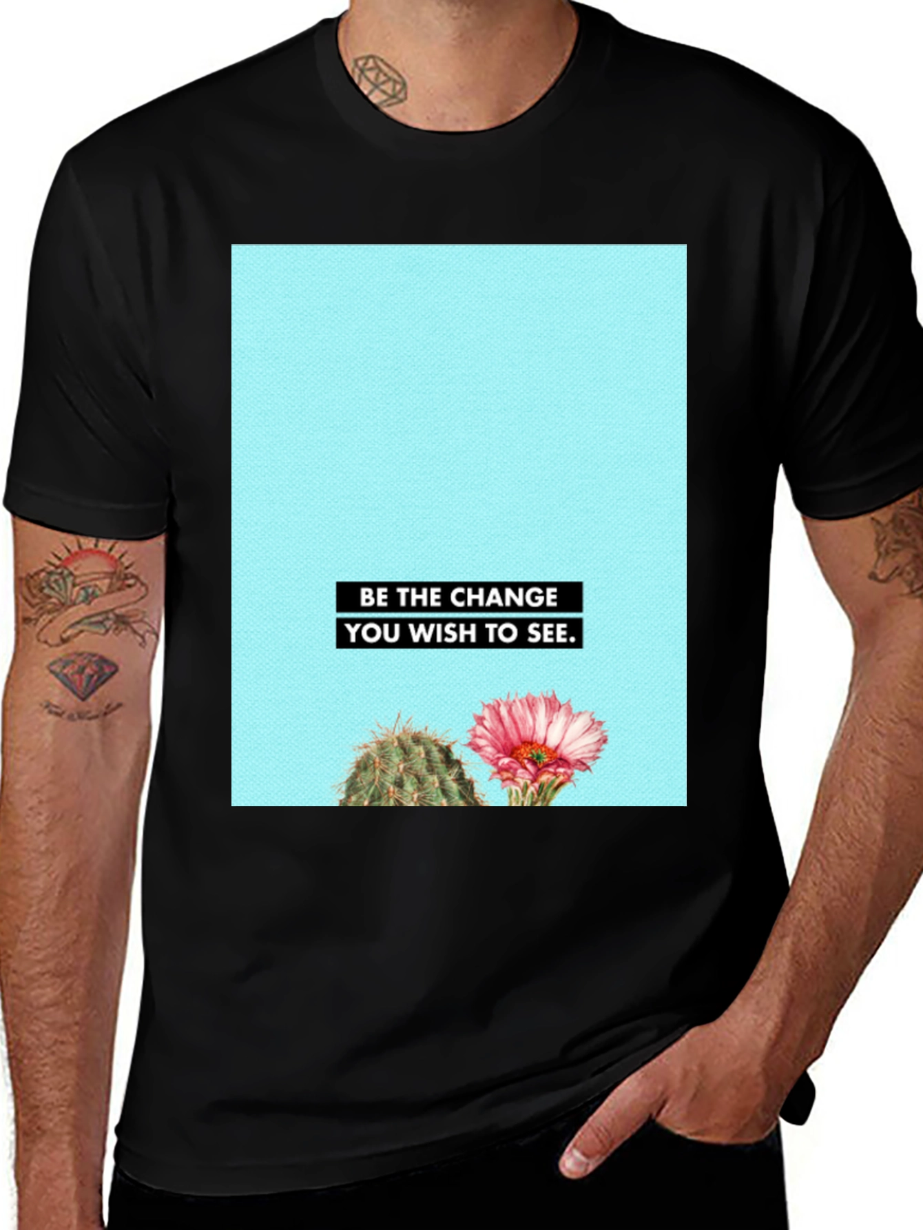 Variant 6 of Inspirational Cactus Graphic Tee - Be The Change T-Shirt