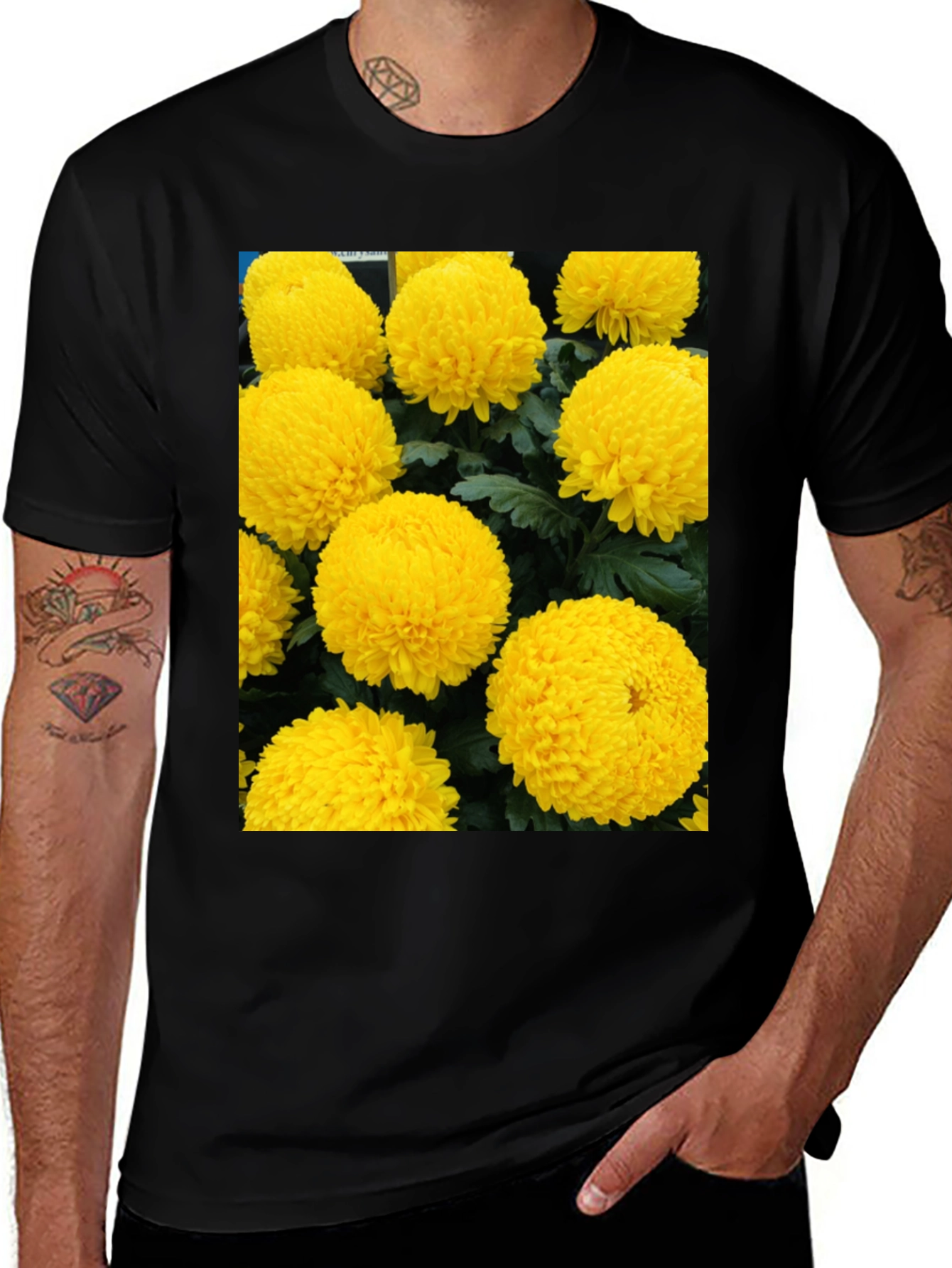 Floral Print T-Shirt - Sunny Yellow Flowers