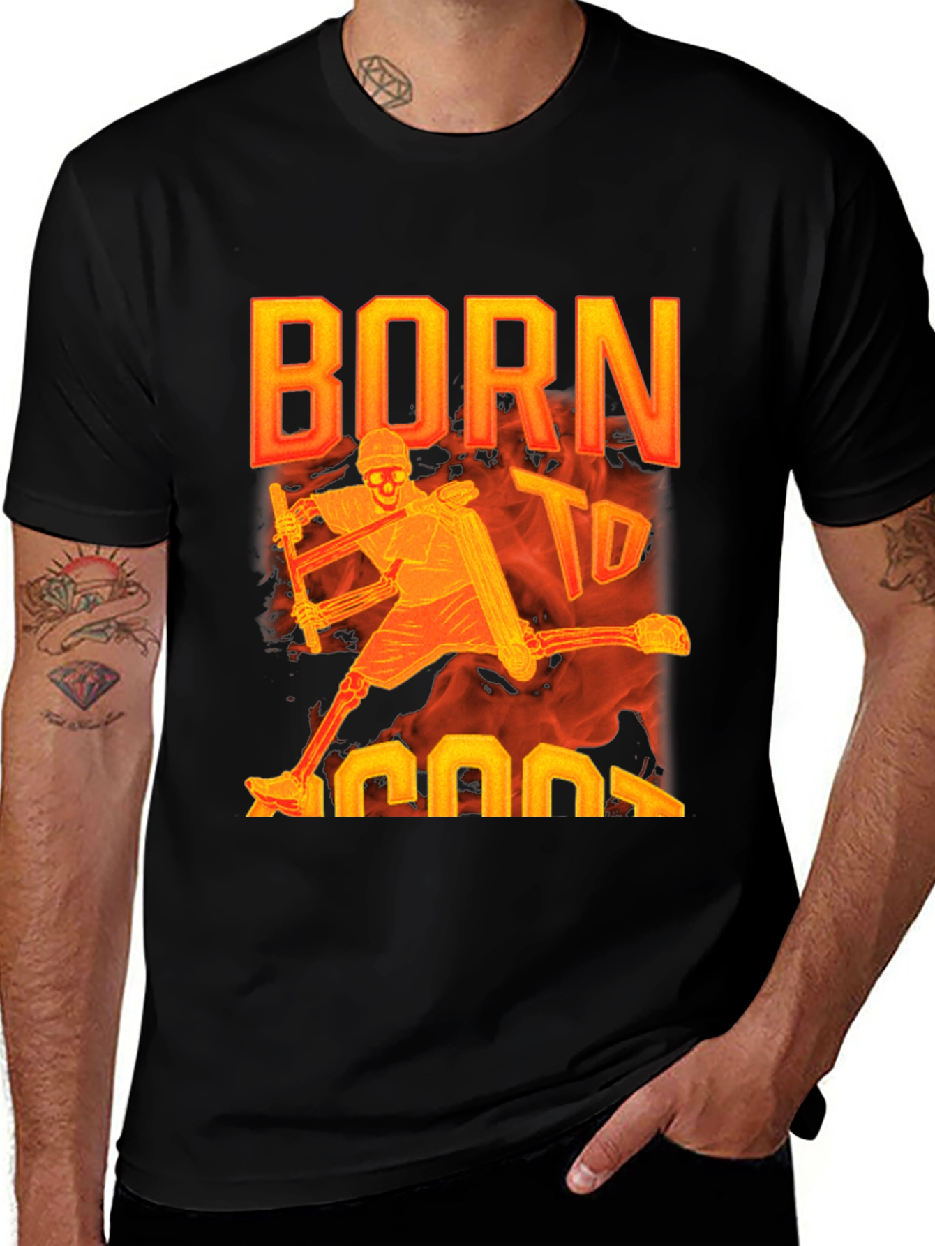 Black Born to Score Hockey Skeleton Graphic Tee main image