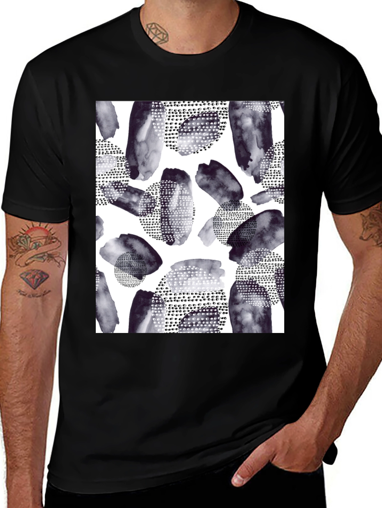 Variant 13 of Abstract Watercolor Print Black T-Shirt