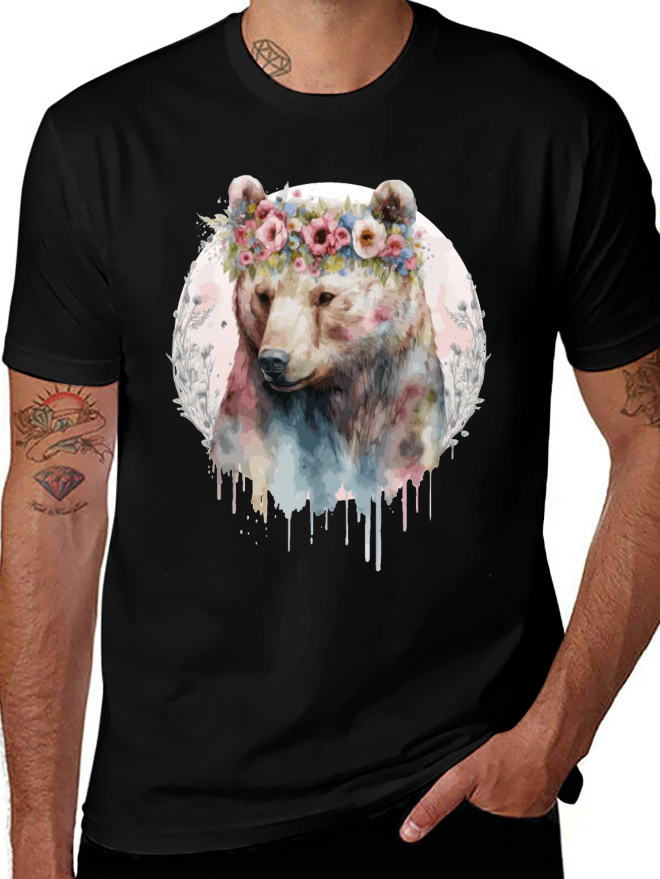 Variant 4 of Bear with Flower Crown Graphic Tee
