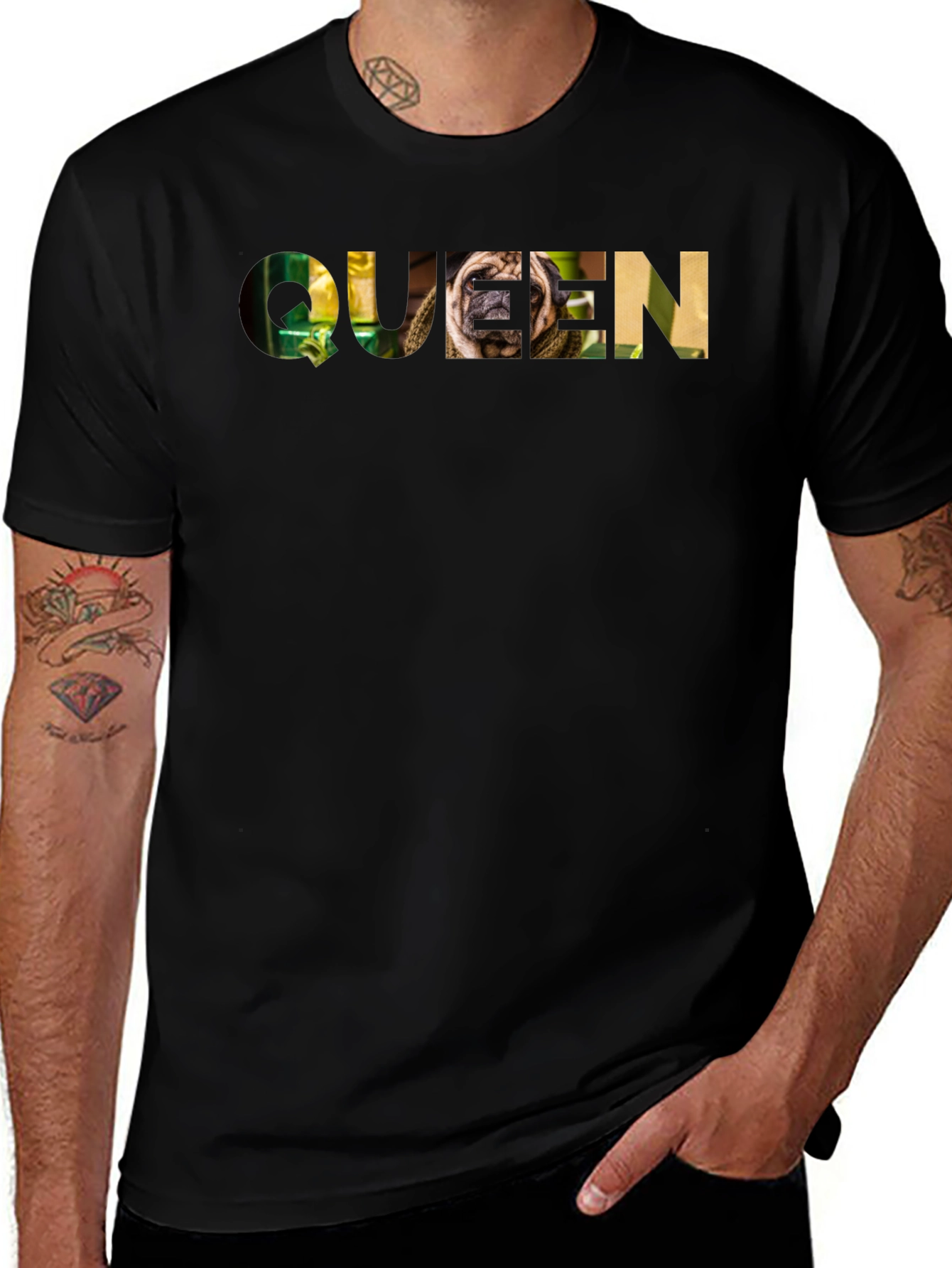 Variant 9 of Queen Pug Graphic Tee - Black Cotton T-Shirt