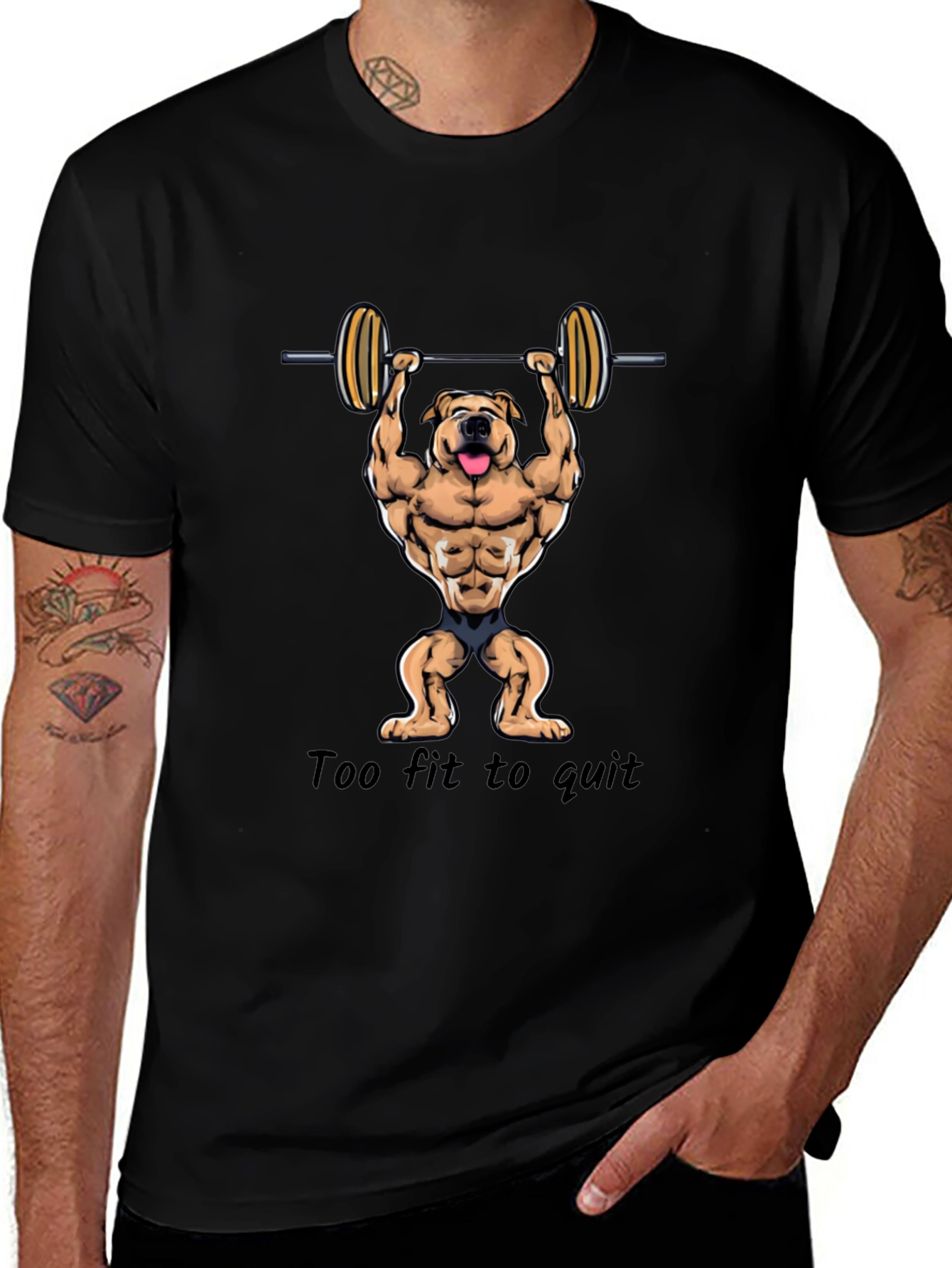 Variant 2 of Too Fit to Quit Men's Black Graphic T-Shirt