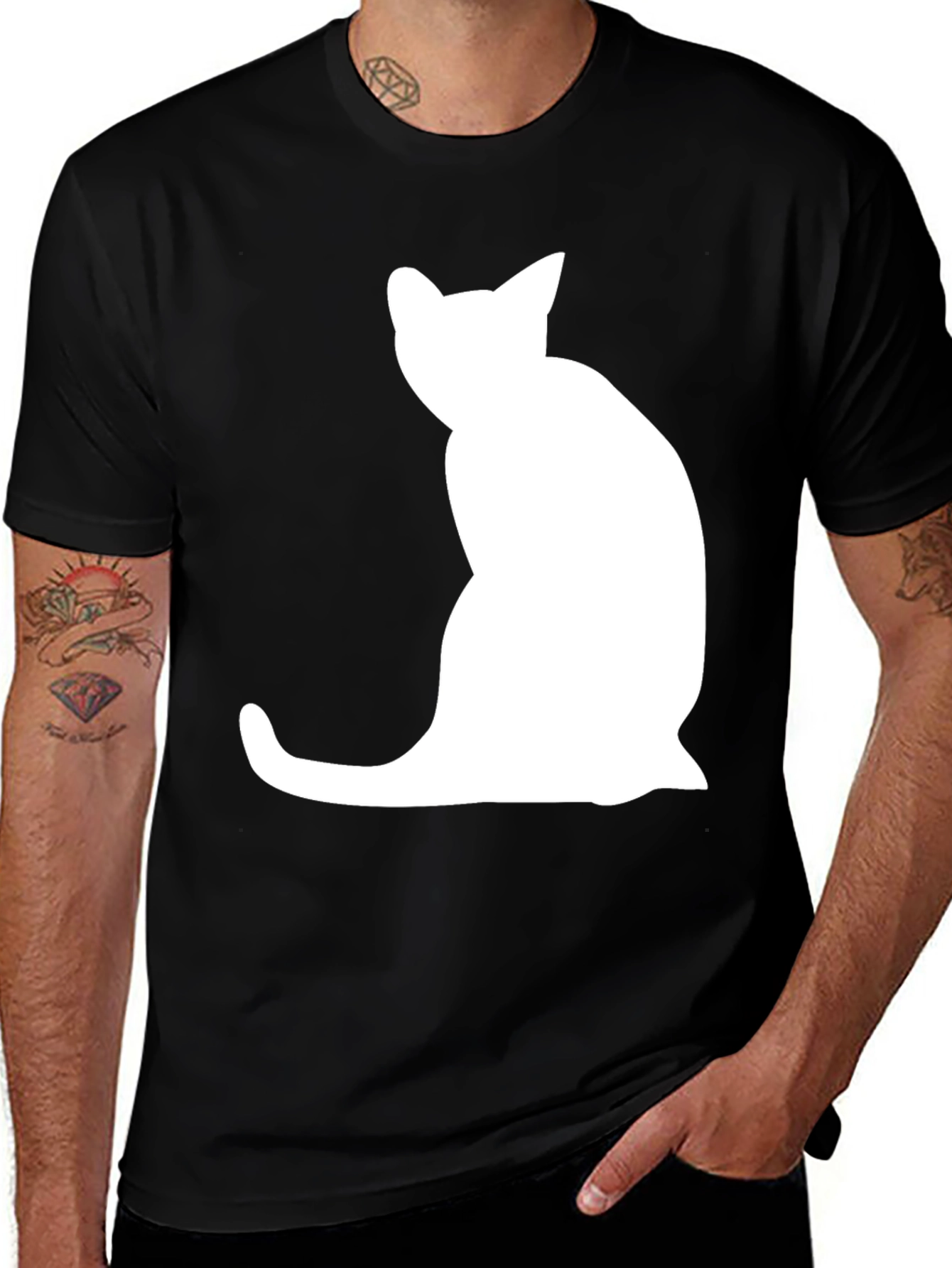 Variant 26 of Cat Silhouette Graphic Tee - Cool Casual Style