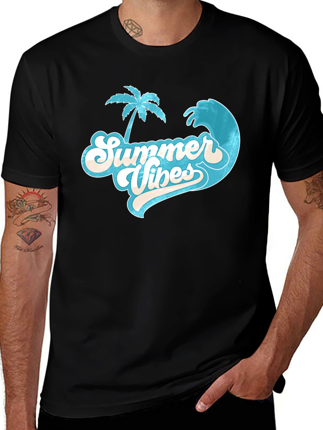 Variant 21 of Summer Vibes Graphic Tee - Palm Tree Wave Design