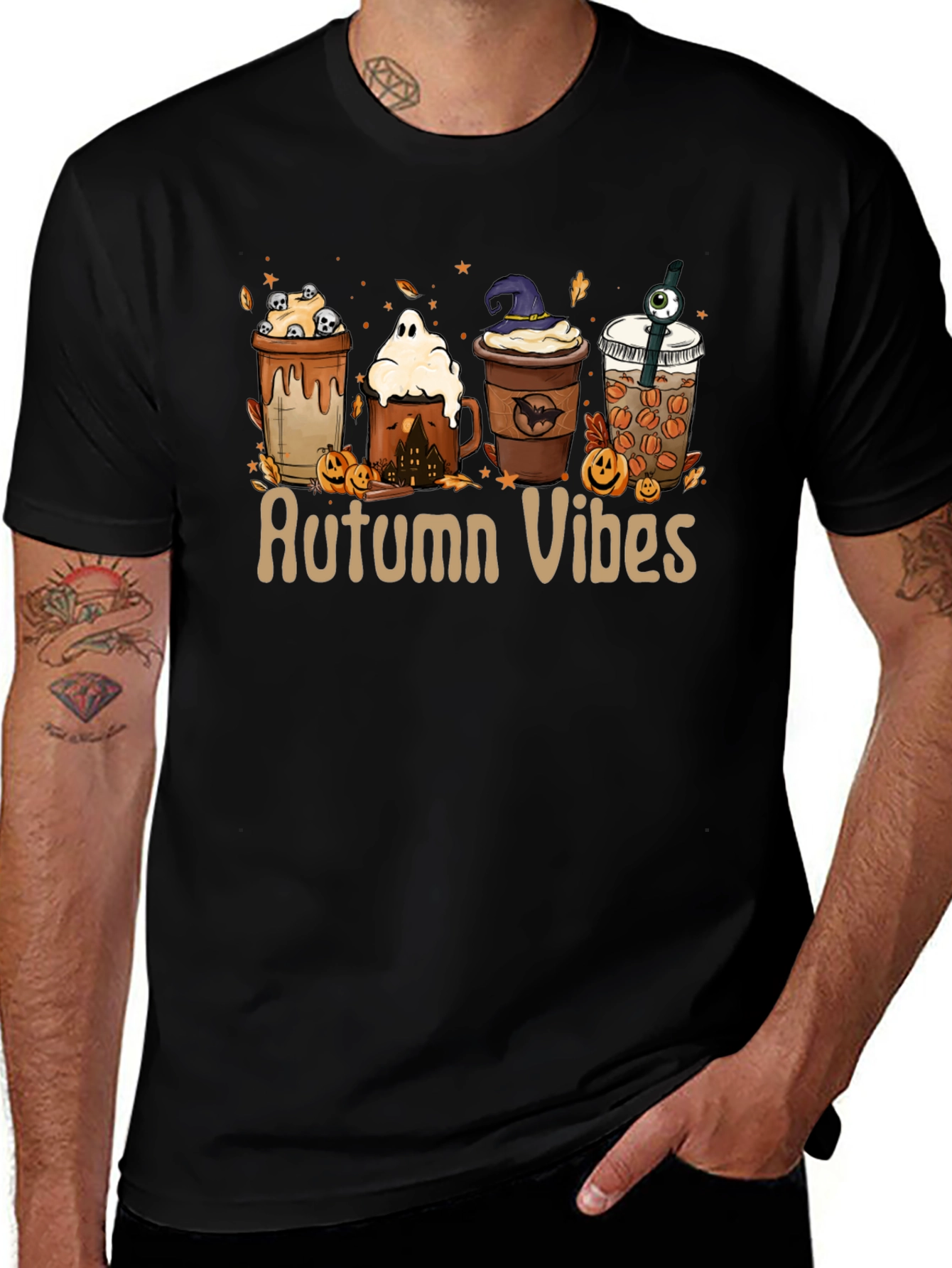 Variant 19 of Autumn Vibes Black T-Shirt - Festive Fall Design