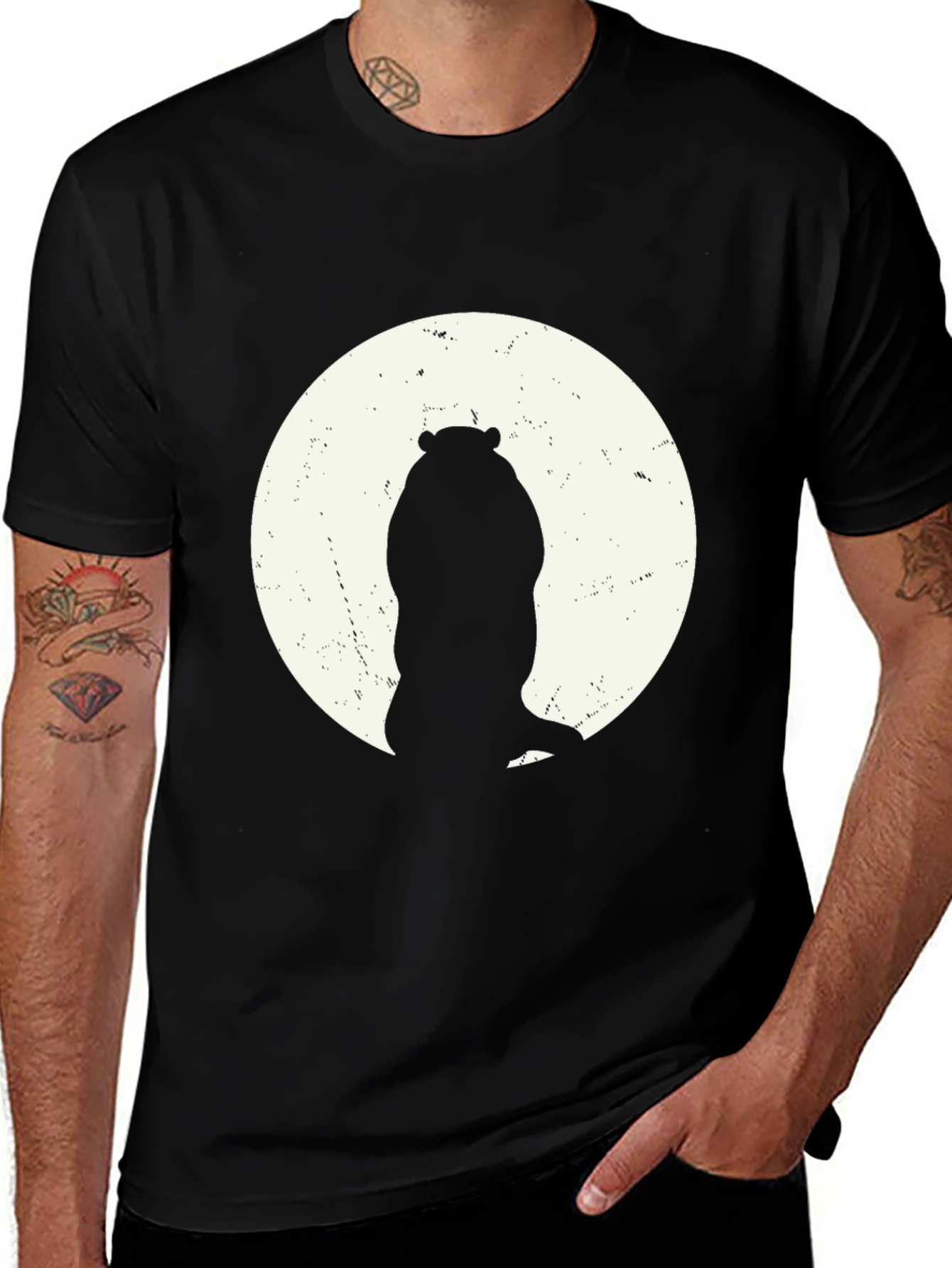 Variant 10 of Hippo Silhouette Tee - Black Cotton Graphic T-Shirt