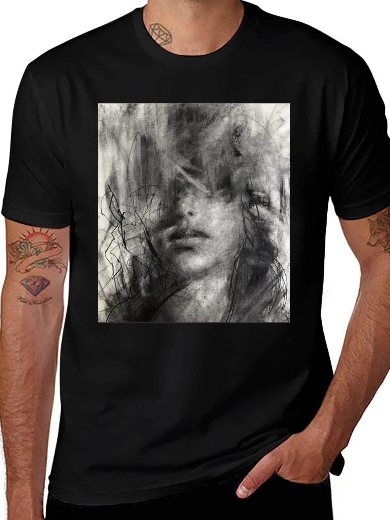 Variant 14 of Abstract Charcoal Art Print Black T-Shirt