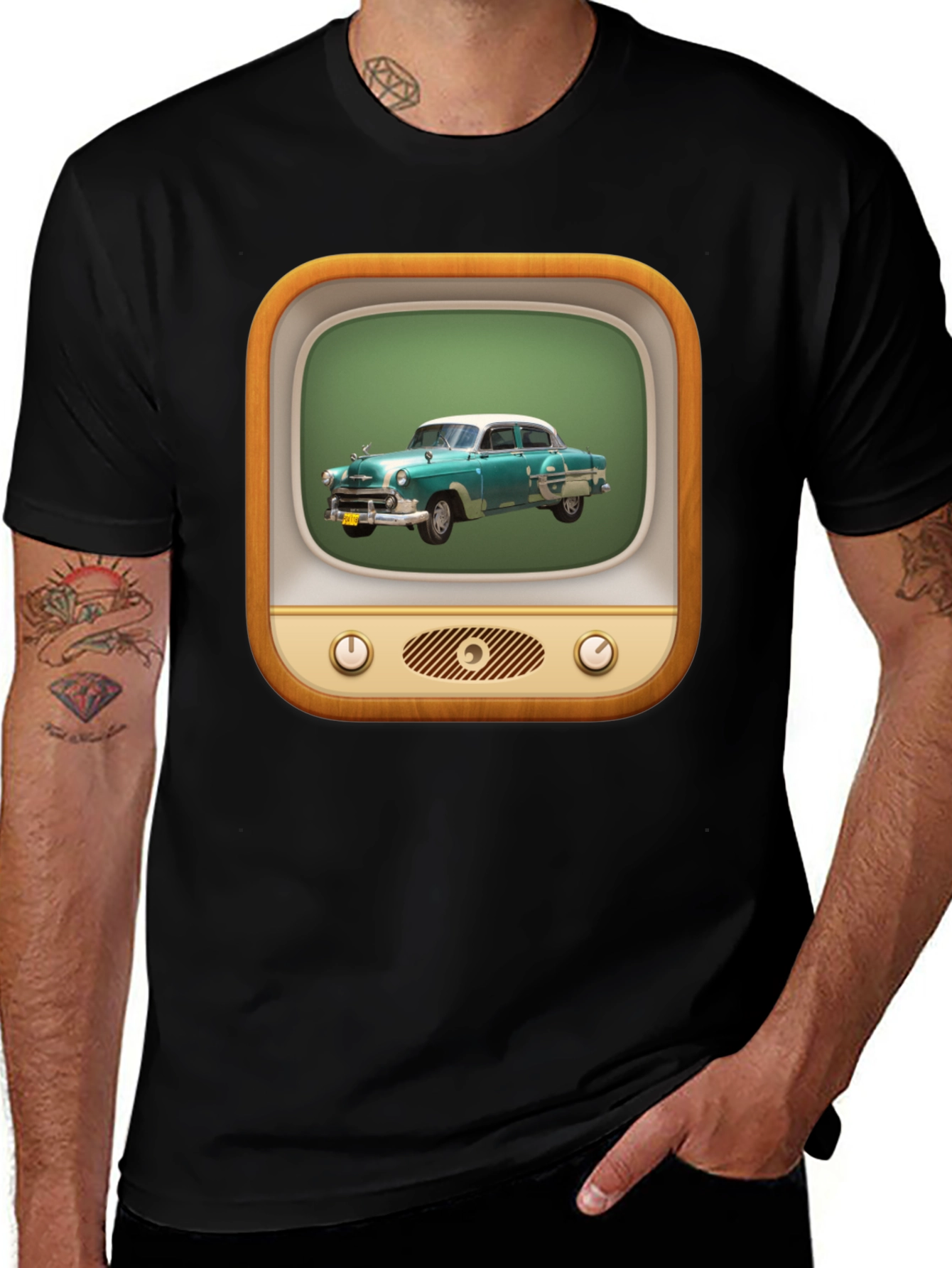 Variant 3 of Retro Car TV Graphic Black T-Shirt