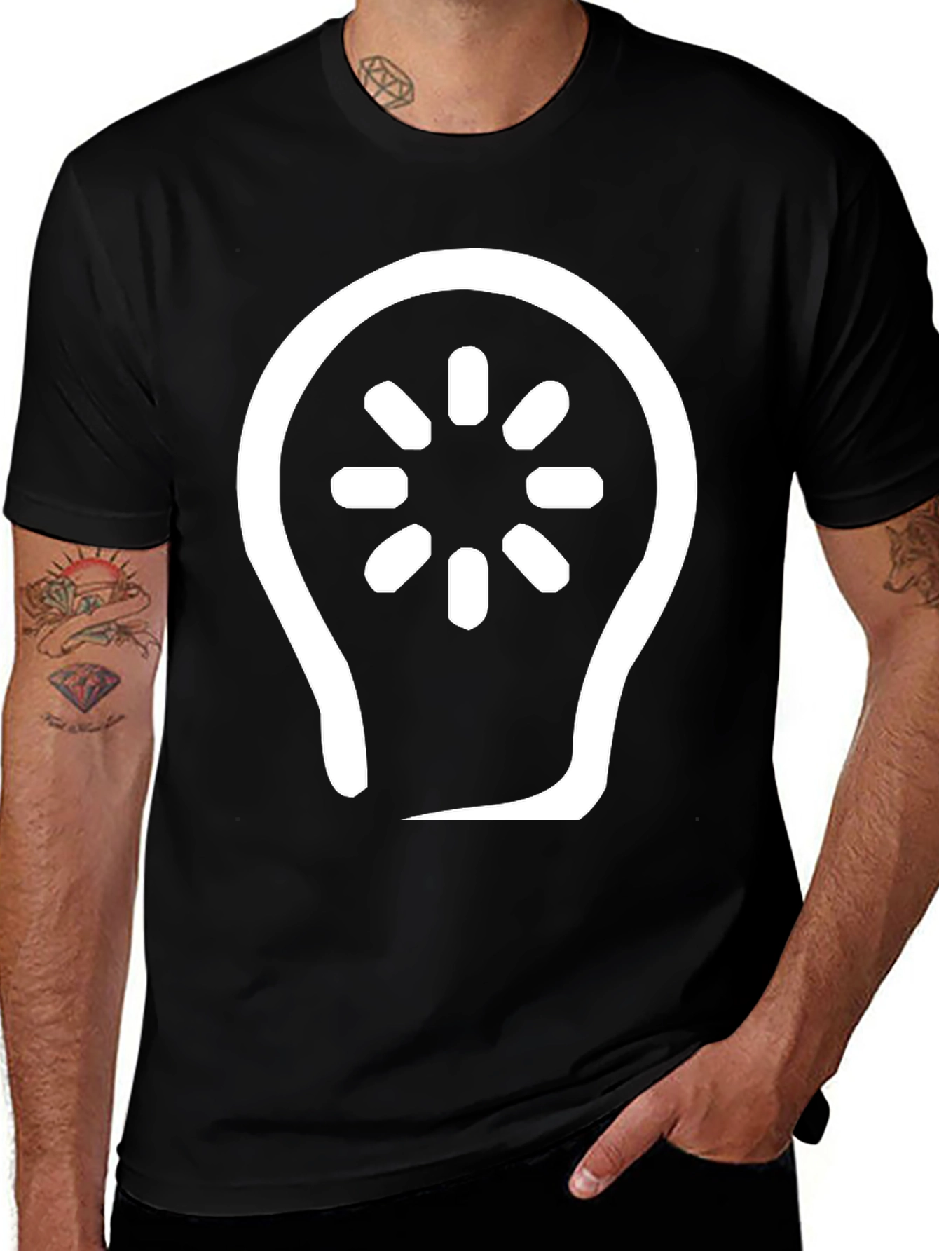 Variant 15 of Abstract Light Bulb Graphic Tee - Black Cotton Blend