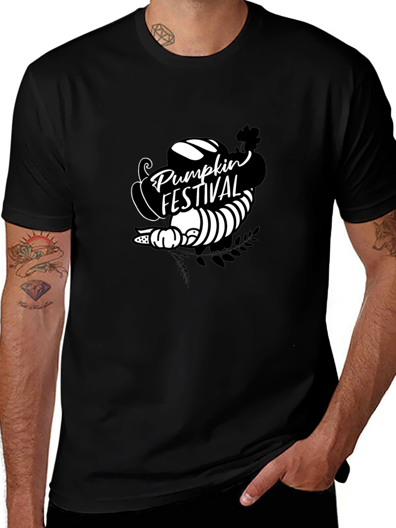 Variant 8 of Pumpkin Festival Graphic Tee - Black Cotton T-Shirt