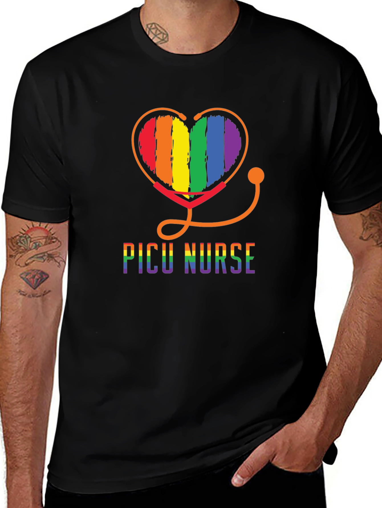 Variant 18 of PICU Nurse Rainbow Heart Stethoscope T-Shirt