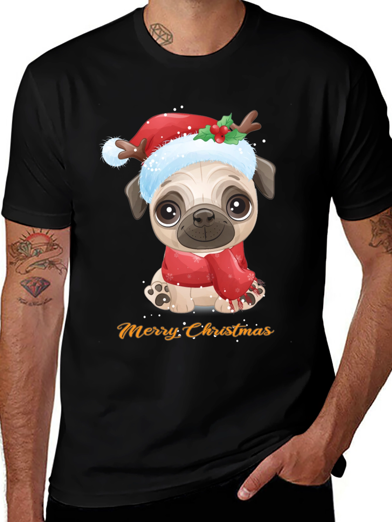 Merry Christmas Pug Dog Graphic T-Shirt