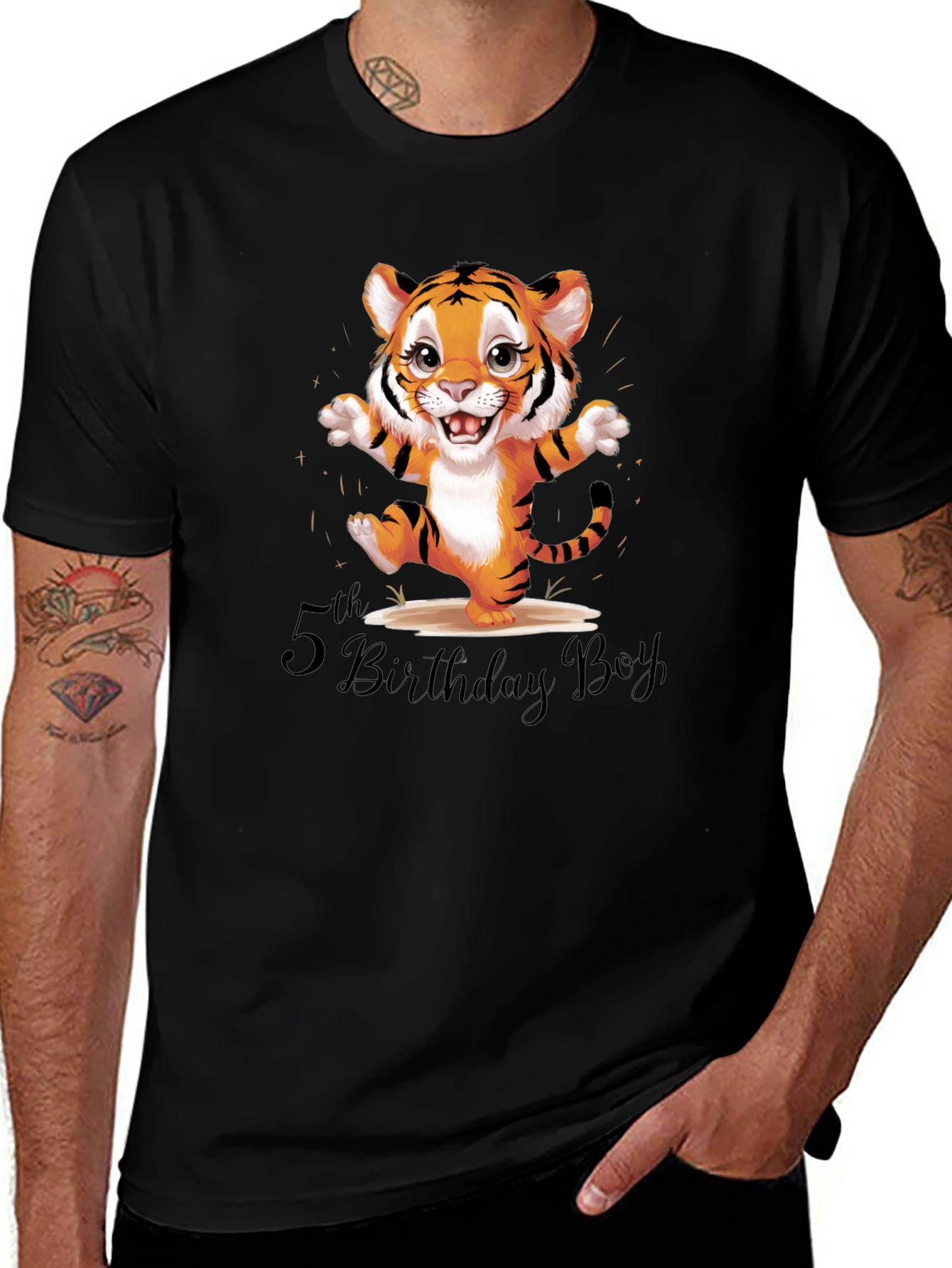 Variant 5 of Cute Tiger 5th Birthday Boy Black T-Shirt