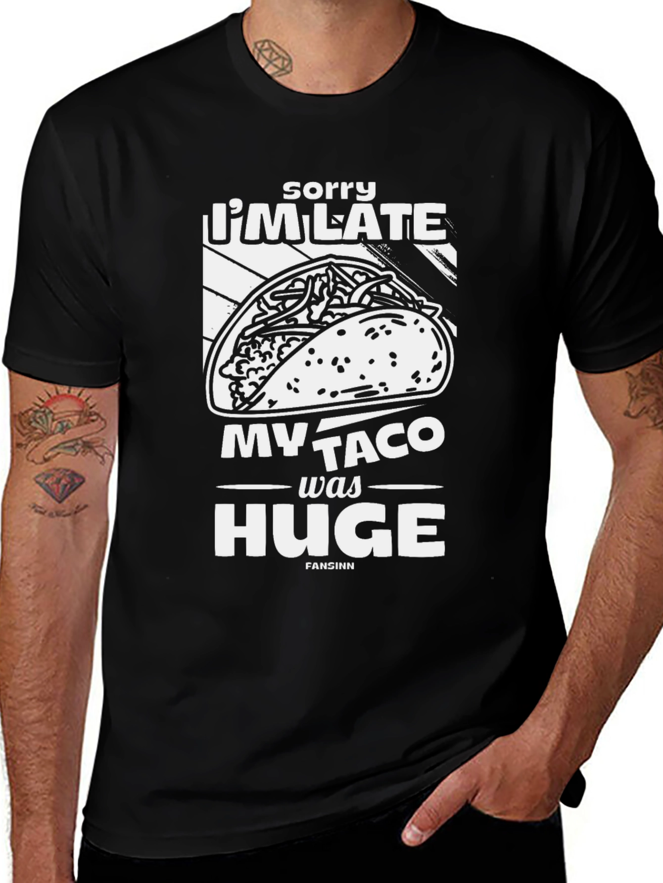 Variant 11 of Funny Taco Graphic Tee - Sorry I'm Late!