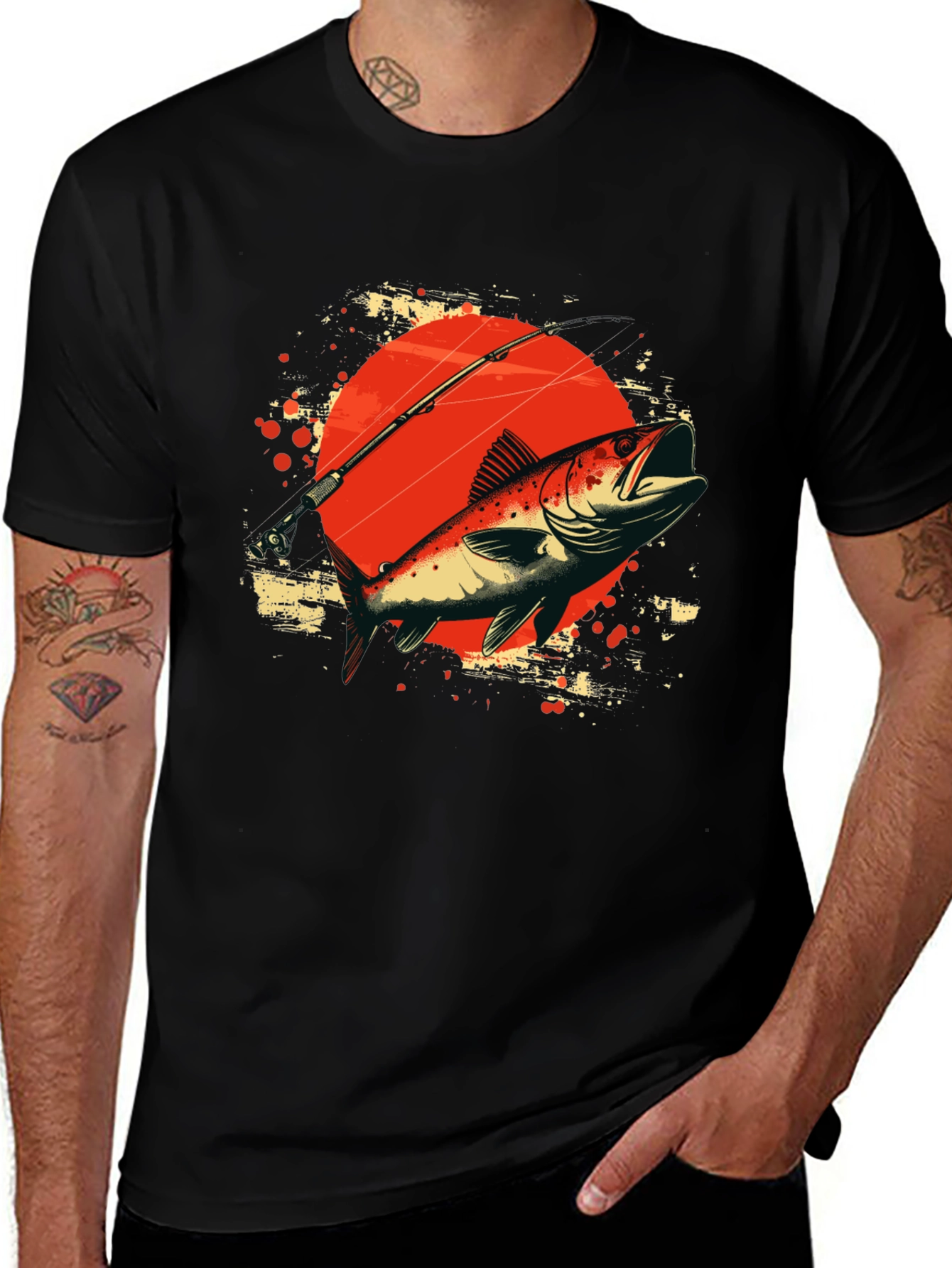 Variant 12 of Fishing Graphic Tee - Men's Black T-Shirt