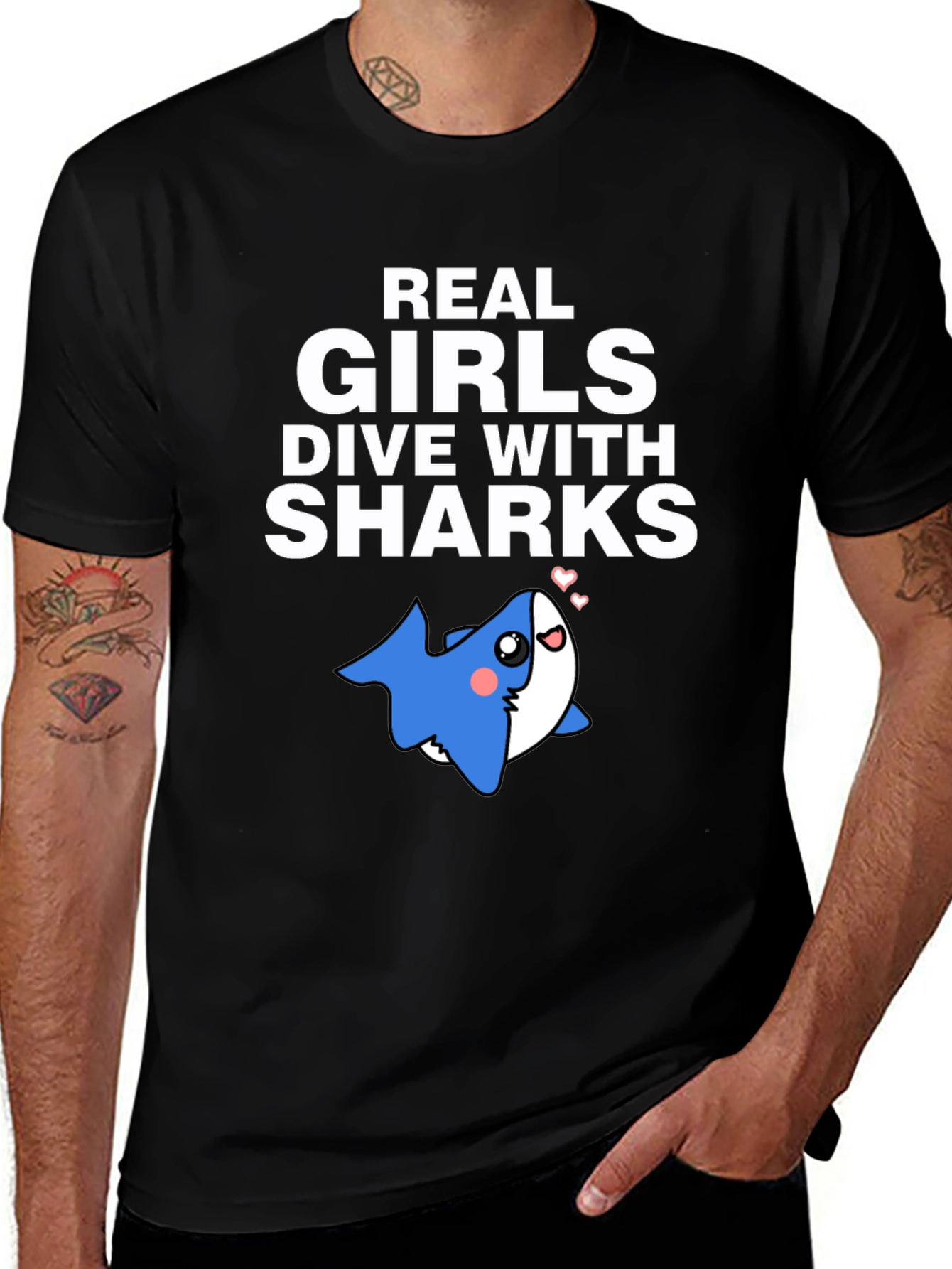Variant 17 of Real Girls Dive with Sharks T-Shirt Cute Cartoon Animal Print